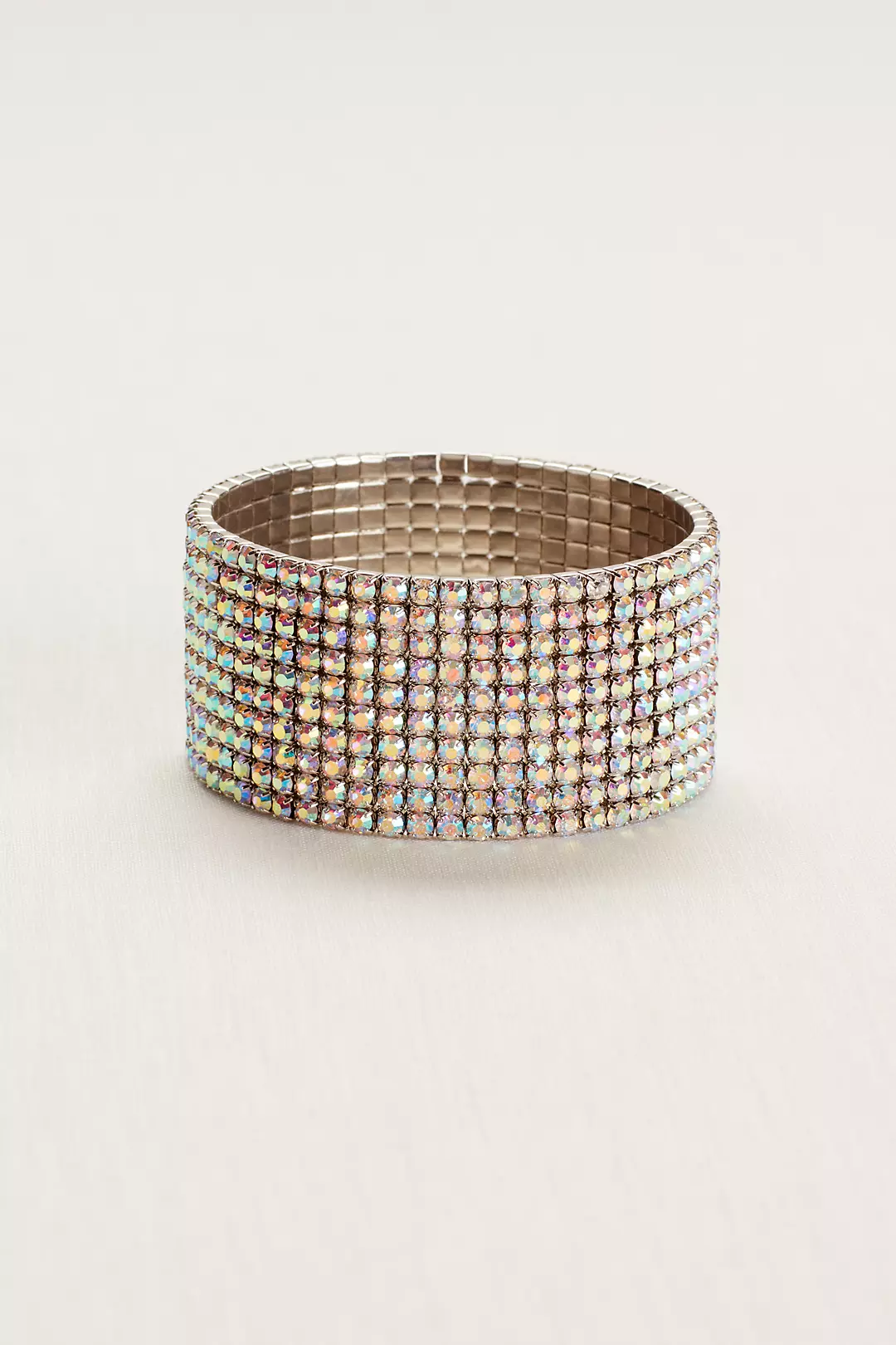 10-Row AB Iridescent Rhinestone Stretch Bracelet - Image 2
