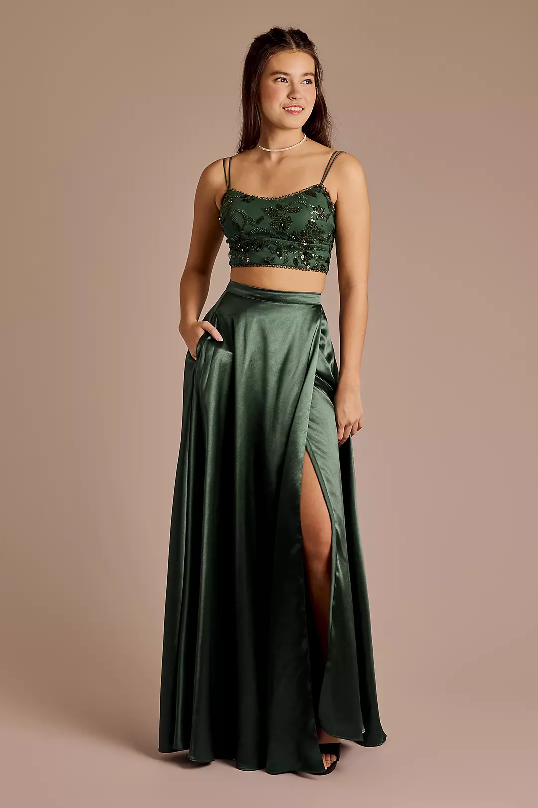 2-Piece Sequin Bodice and Satin A-Line Skirt Set - Image 4