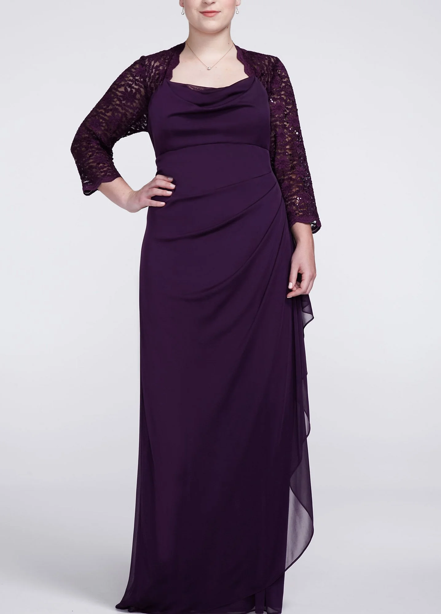 3/4 Lace Sleeve Matte Jersey Dress - Image 2