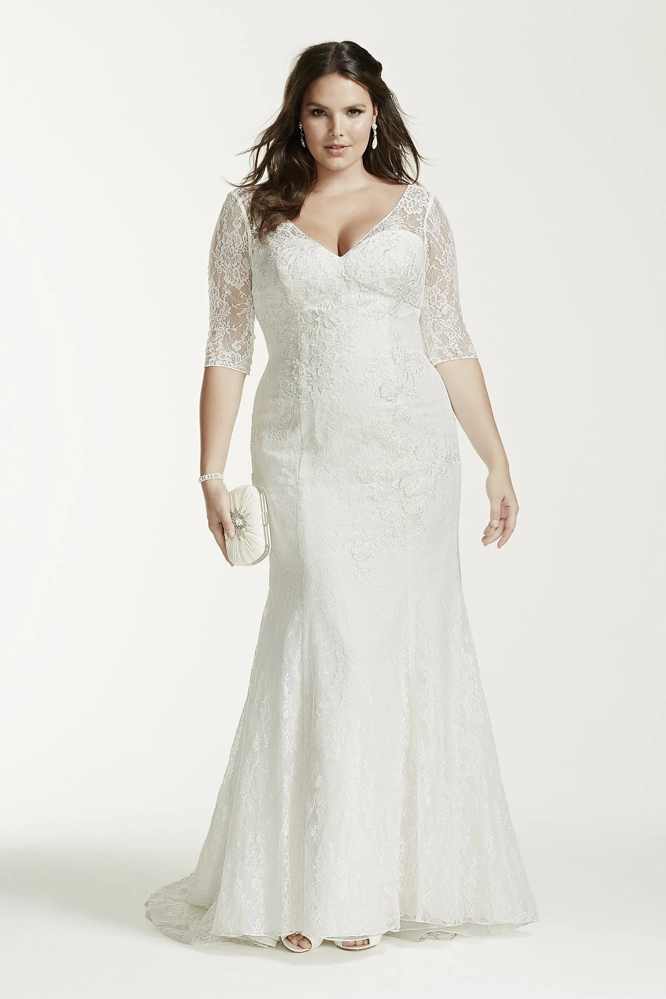 3/4 Sleeve All Over Lace Trumpet Wedding Dress - Image 3