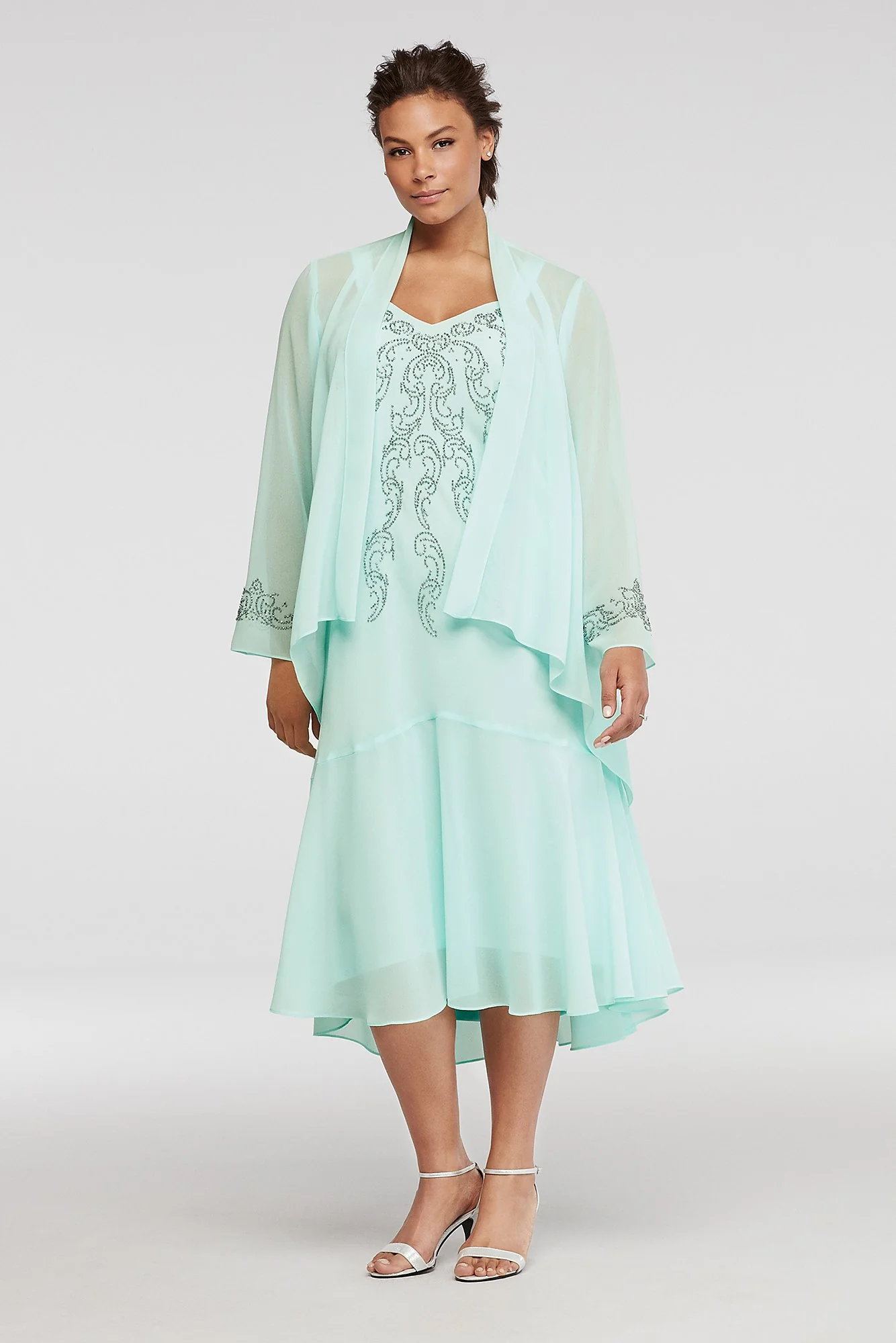 3/4 Sleeve Beaded Plus Size Dress with Jacket - Image 2