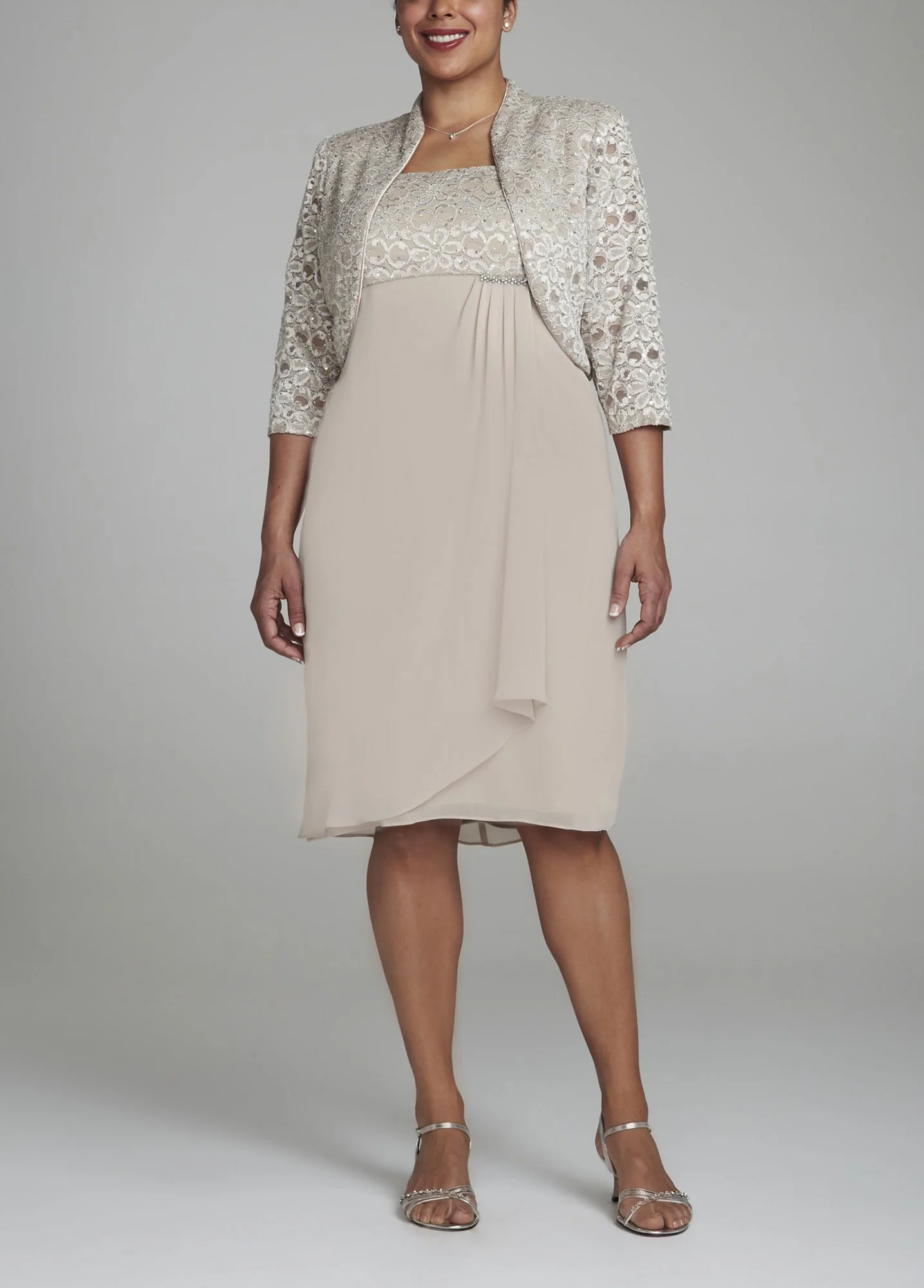 3/4 Sleeve Chiffon and Lace Jacket Dress