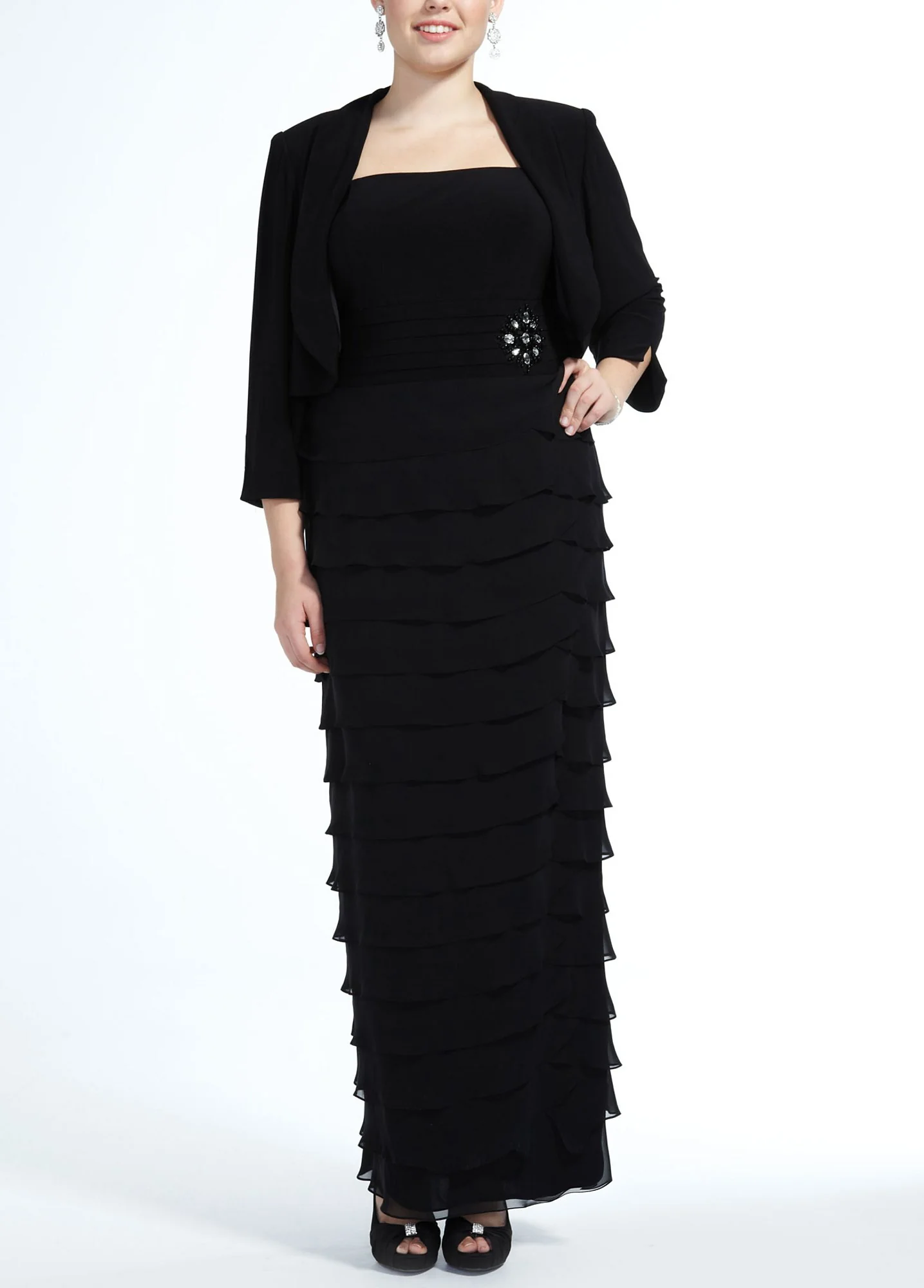 3/4 Sleeve Chiffon Jacket and Tiered Jersey Dress - Image 2