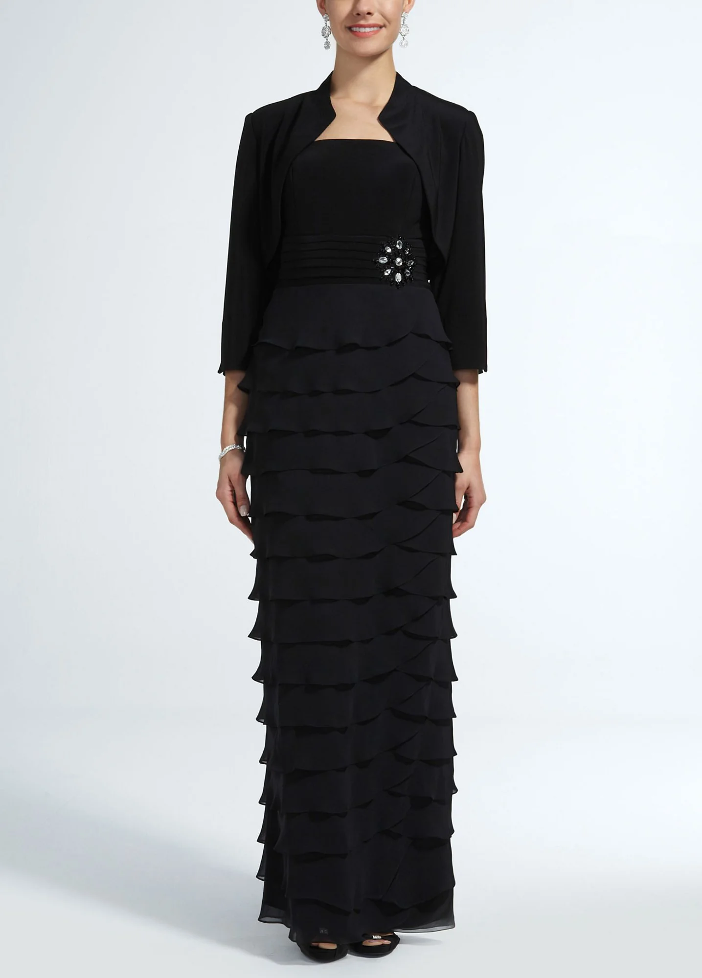 3/4 Sleeve Chiffon Jacket and Tiered Jersey Dress - Image 3