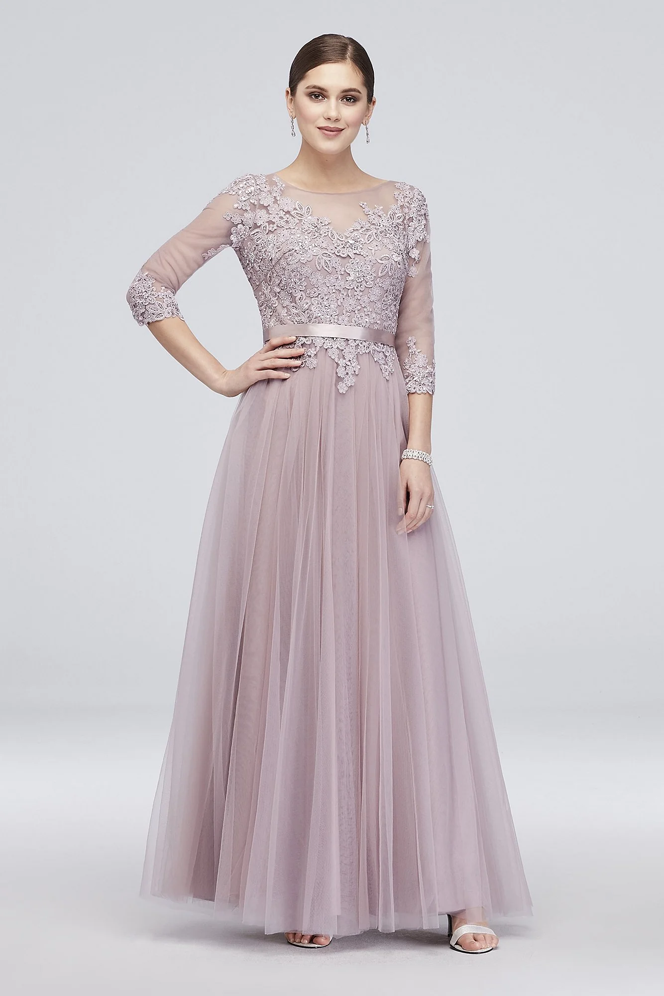 3/4 Sleeve Embroidered Lace and Tulle Ball Gown - Image 2