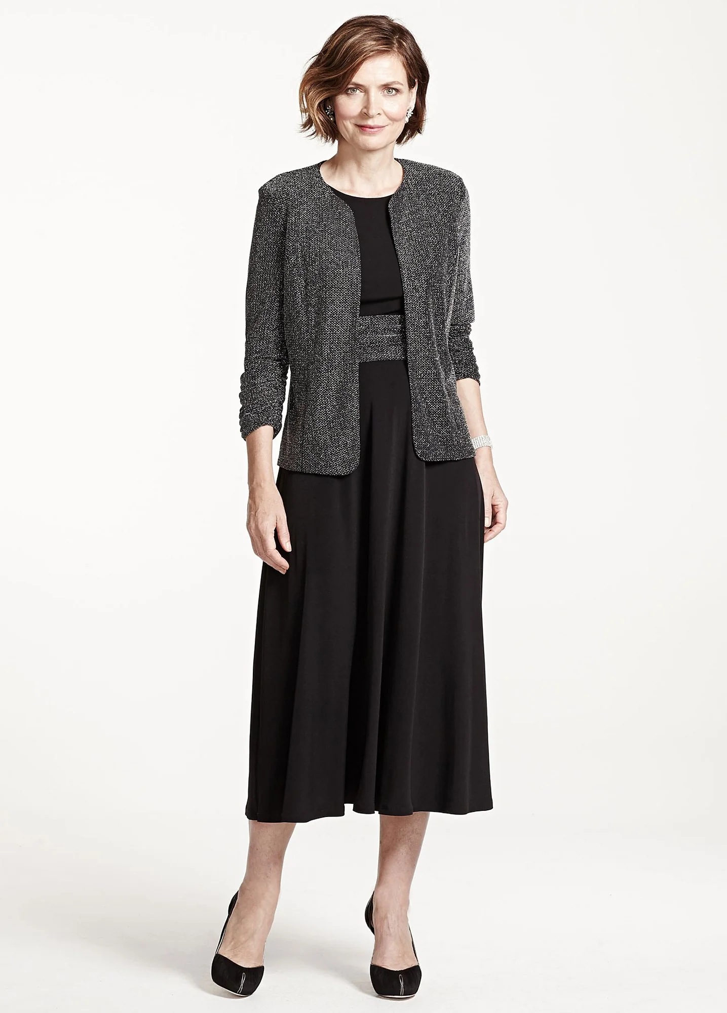 3/4 Sleeve Glitter Jacket with Long Jersey Dress - Image 2