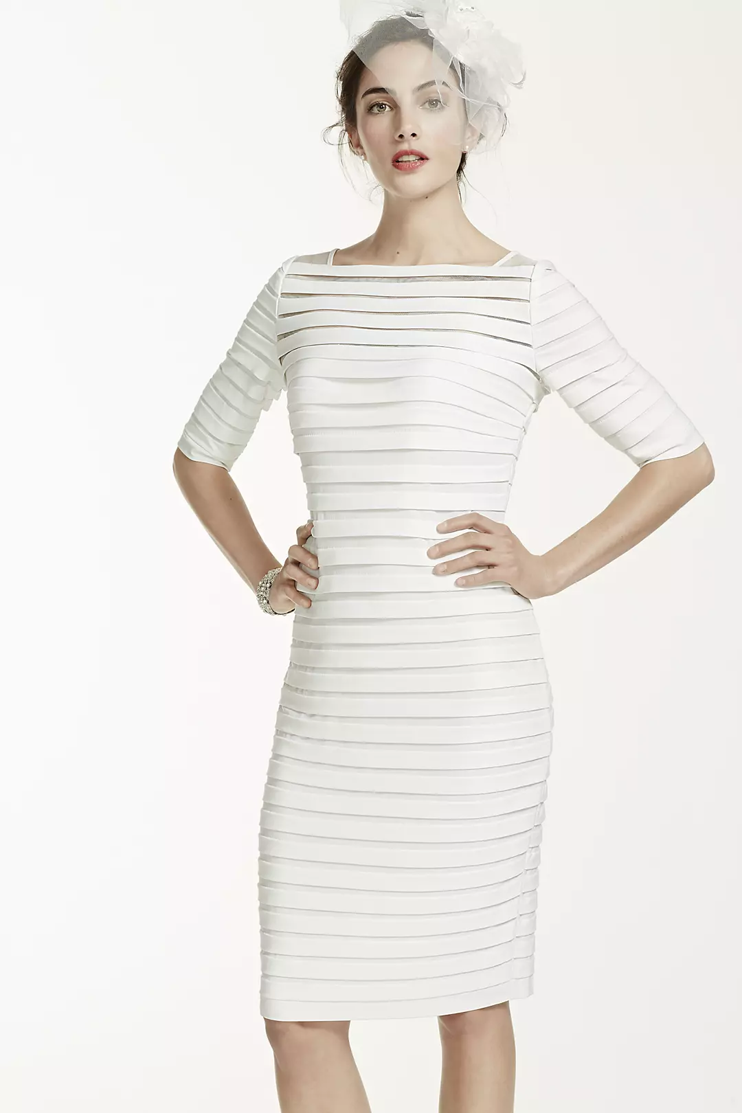 3/4 Sleeve Illusion Band Horizontal Striped Dress - Image 2