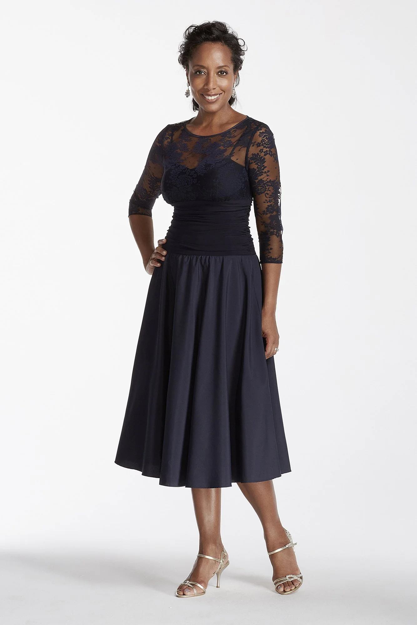 3/4 Sleeve Illusion Sweetheart Neckline Dress