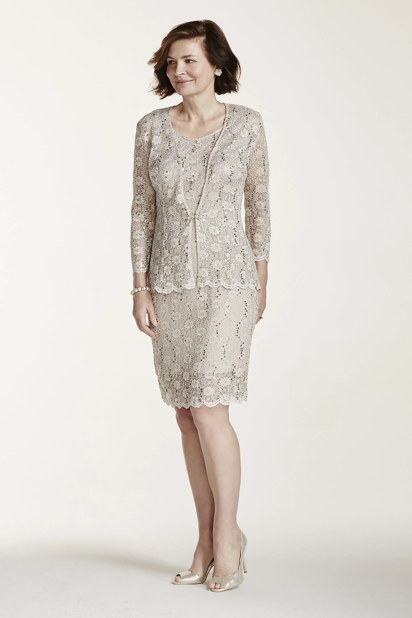 3/4 Sleeve Jacket Dress with Brooch Closure - Image 2