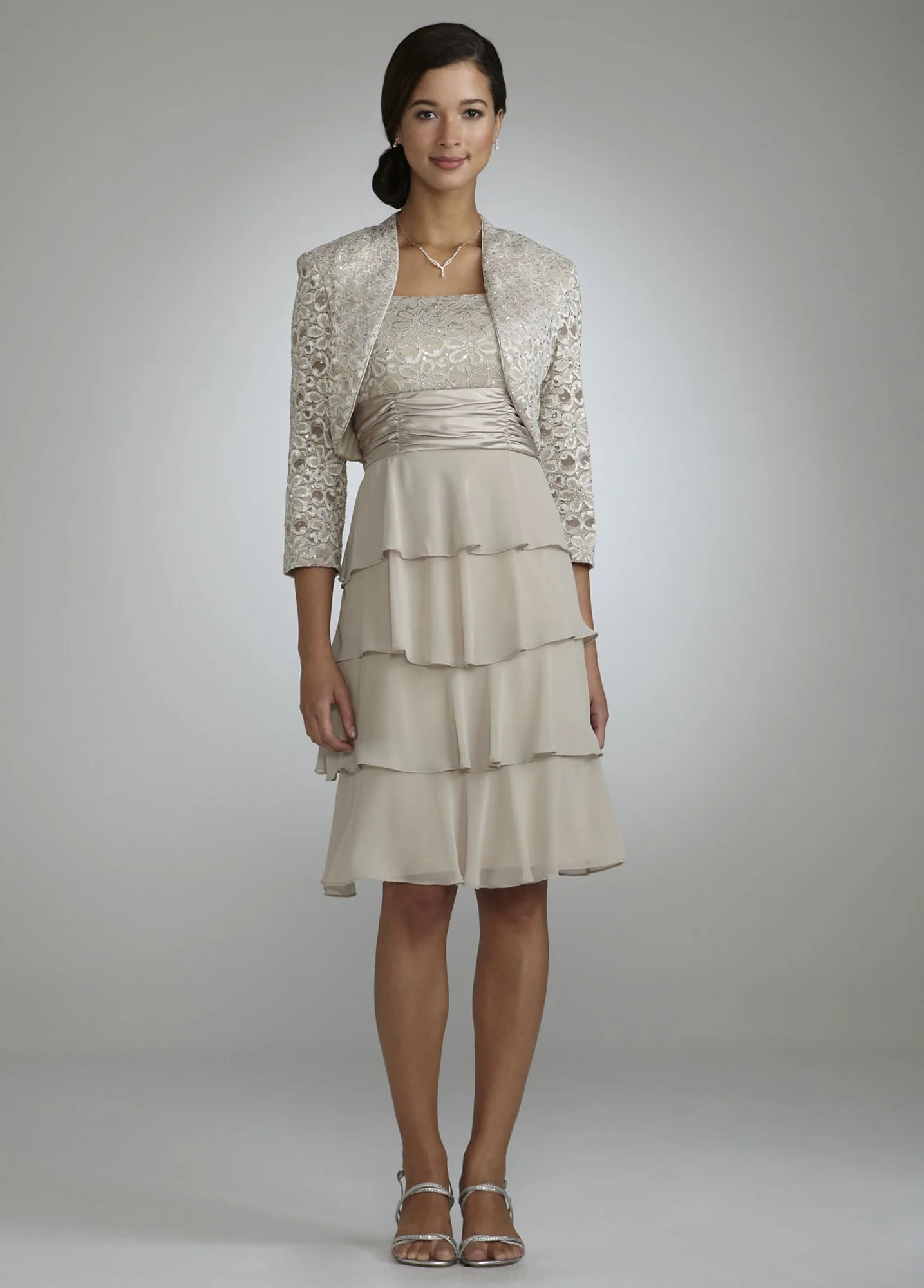 3/4 Sleeve Jacket Dress with Tiered Skirt