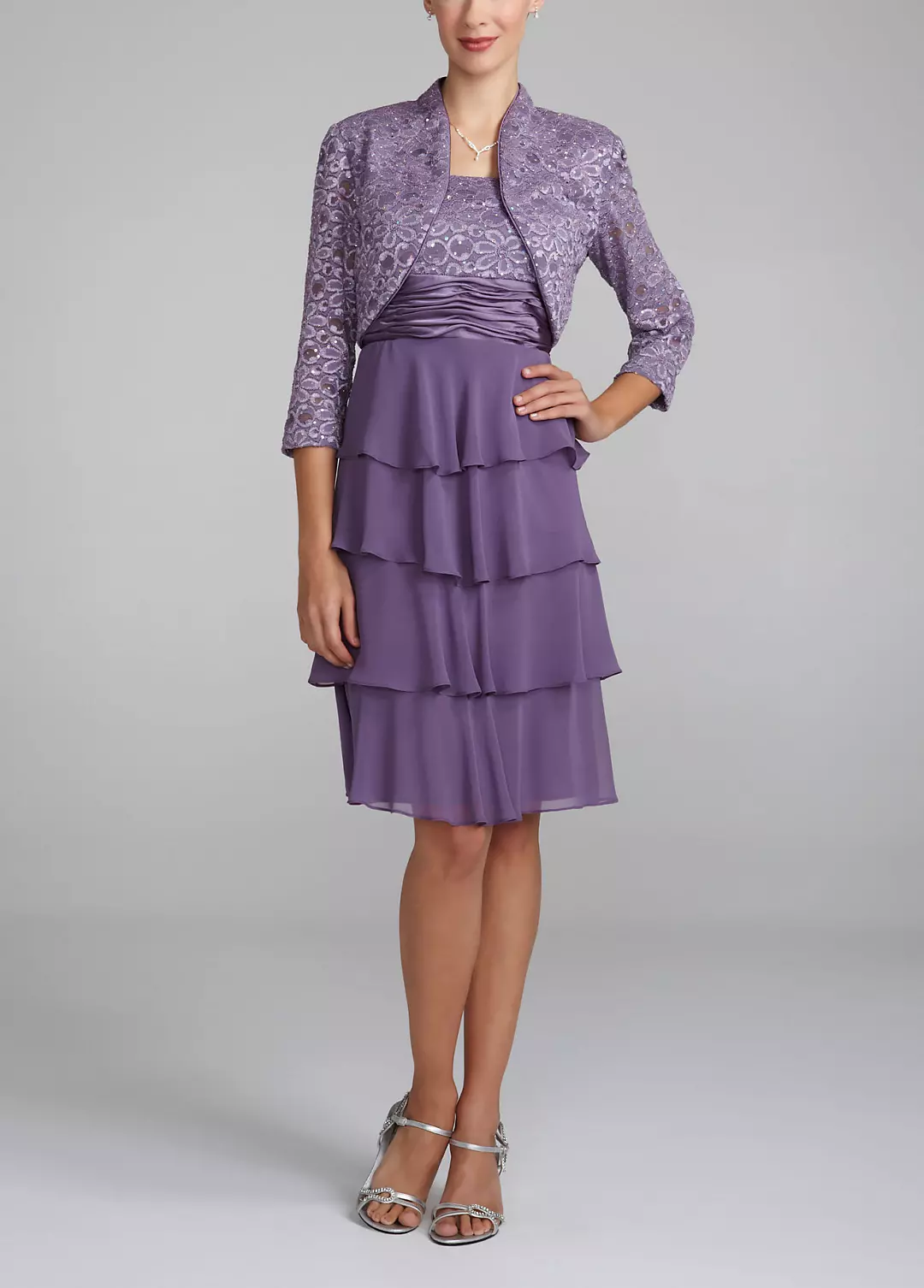 3/4 Sleeve Jacket Dress with Tiered Skirt - Image 10