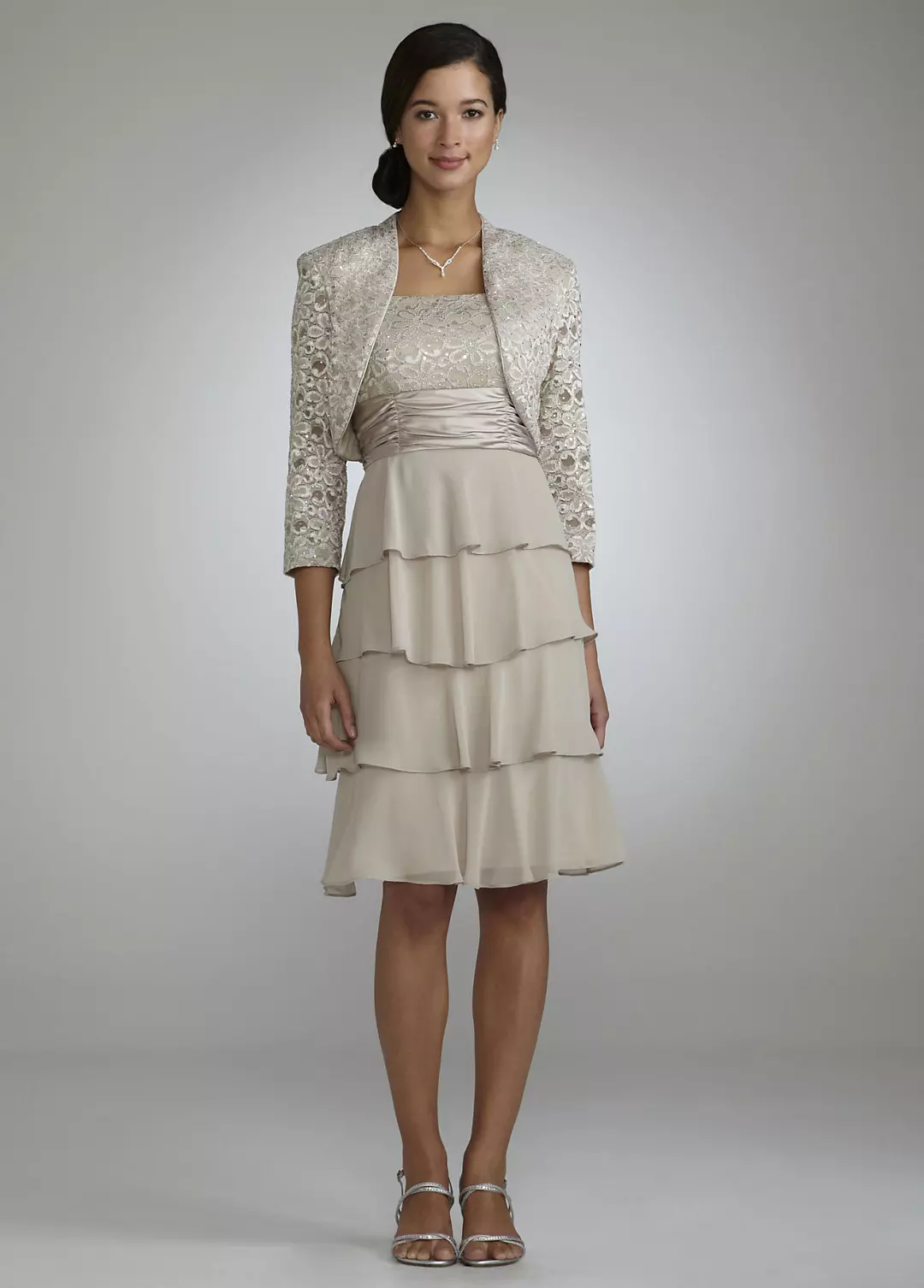 3/4 Sleeve Jacket Dress with Tiered Skirt - Image 11