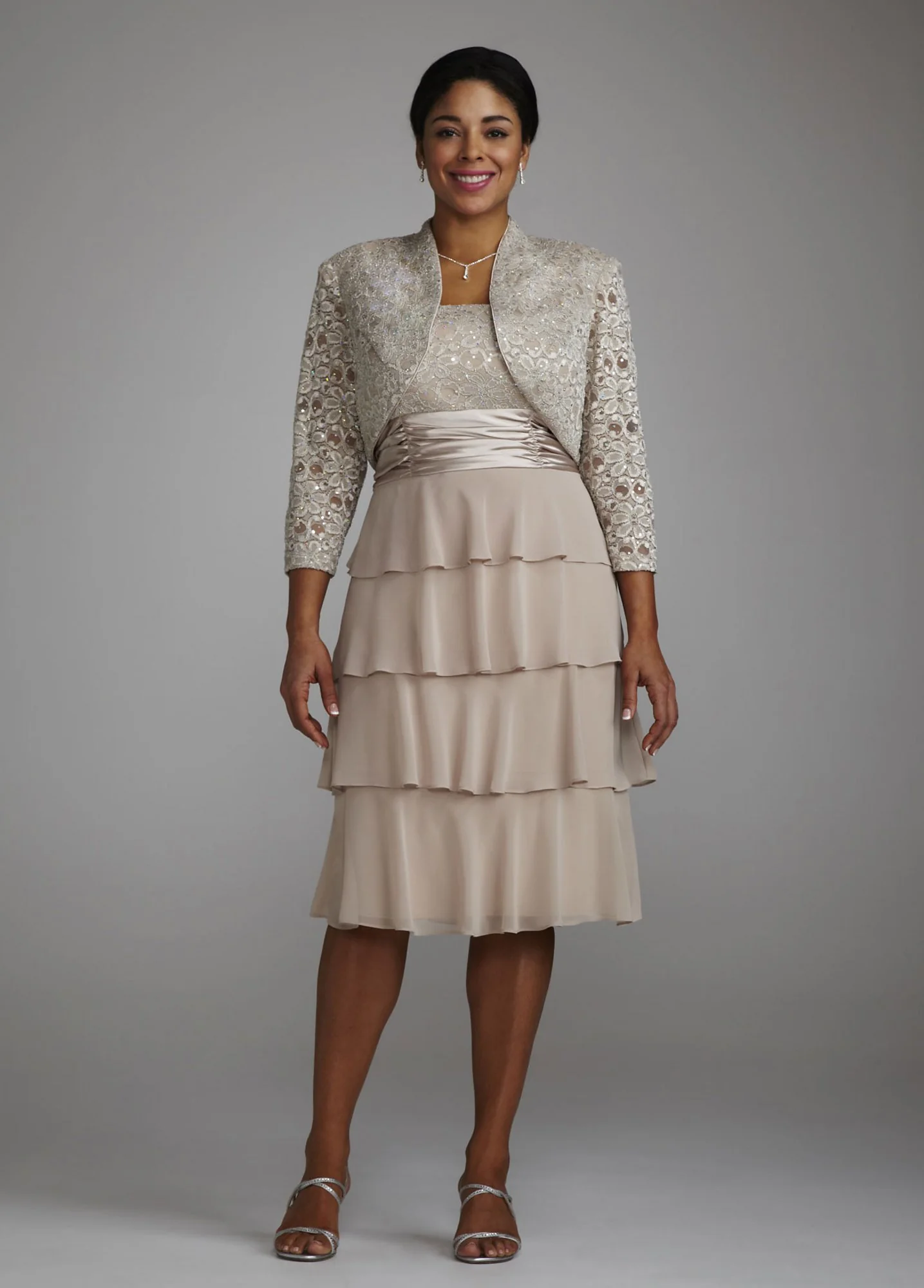 3/4 Sleeve Jacket Dress with Tiered Skirt - Image 4