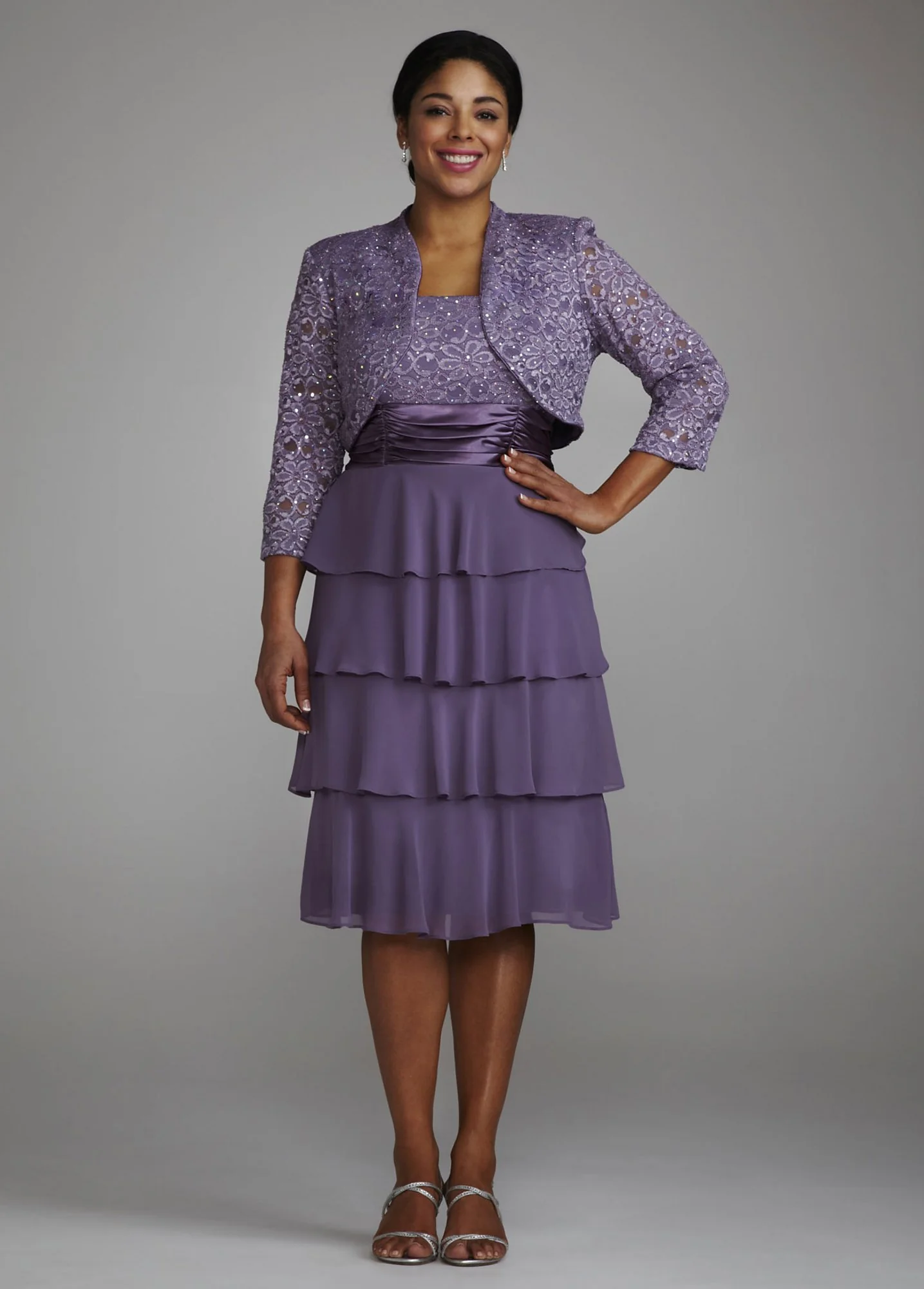 3/4 Sleeve Jacket Dress with Tiered Skirt - Image 5