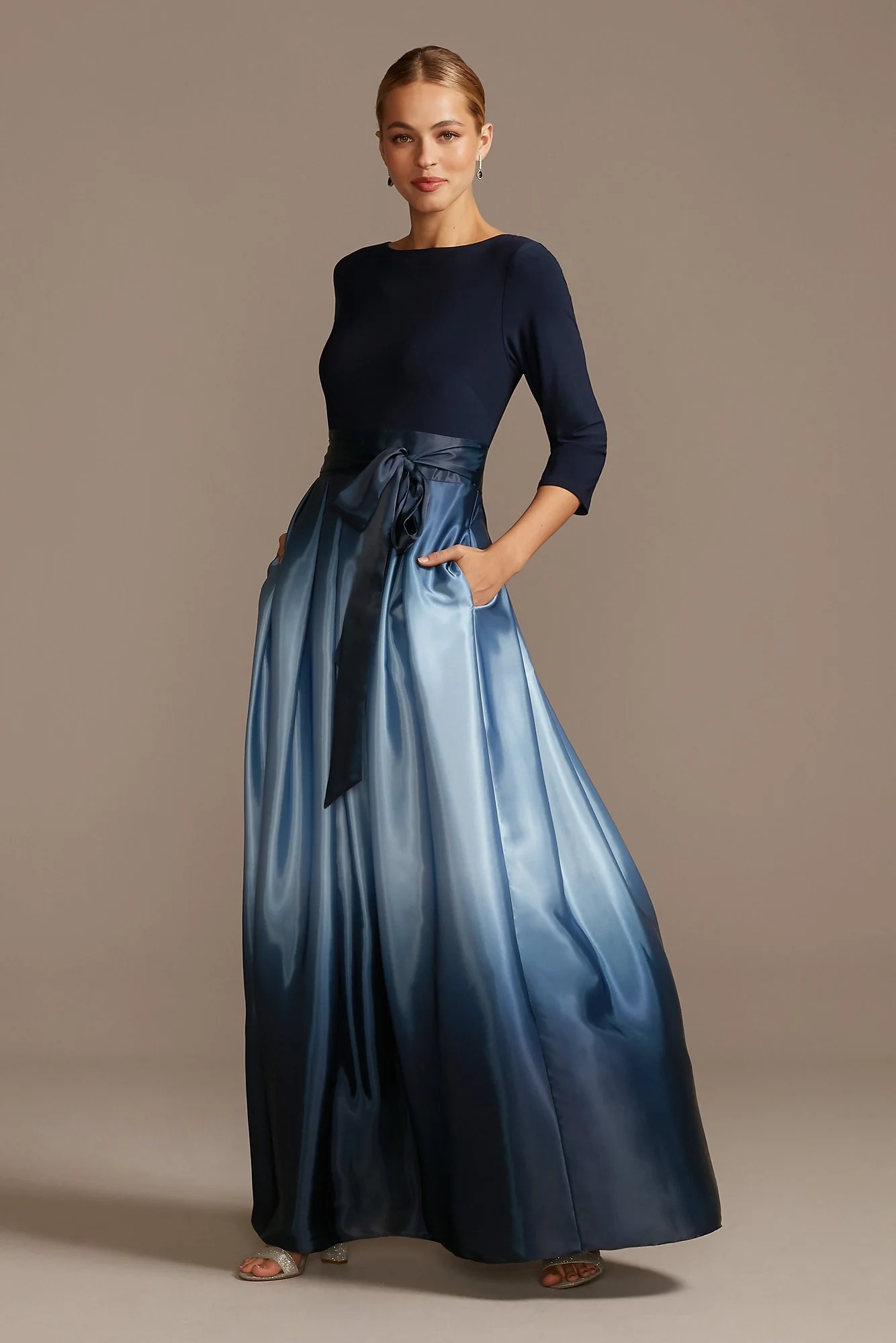 3/4 Sleeve Jersey Bodice Ombre Ball Gown - Image 3