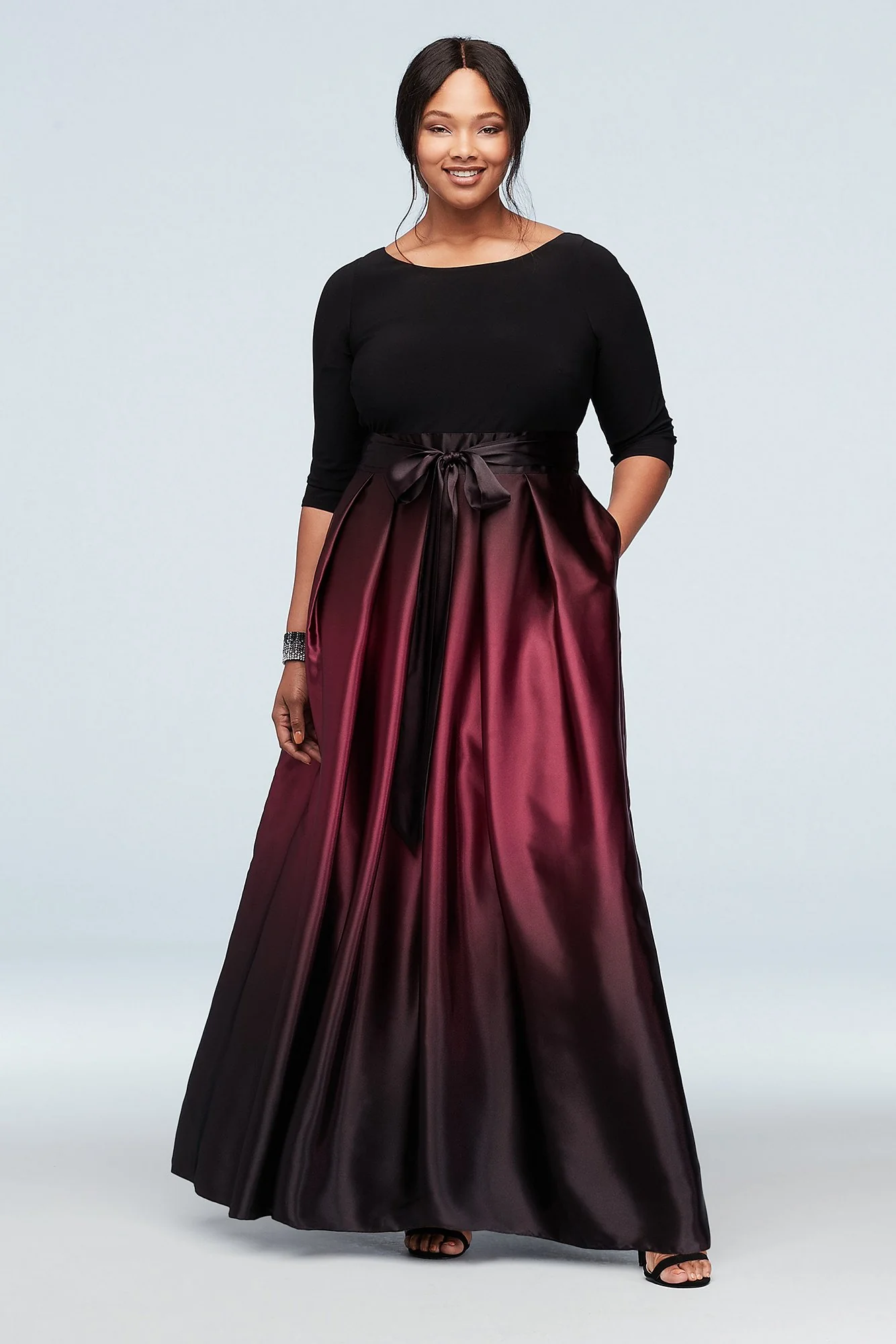 3/4 Sleeve Jersey Bodice Ombre Ball Gown - Image 5