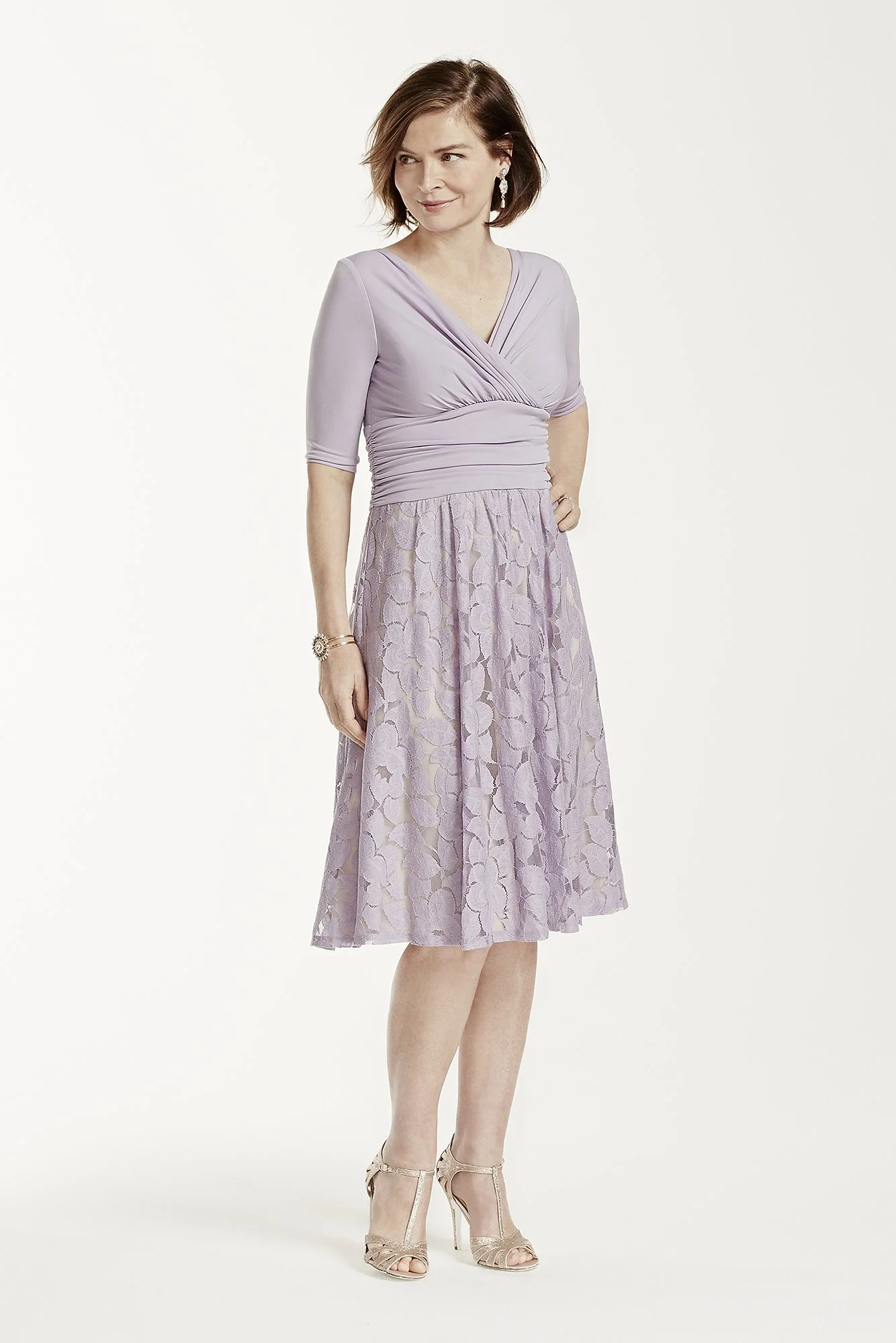 3/4 Sleeve Jersey Top with Lace A-Line Skirt - Image 2