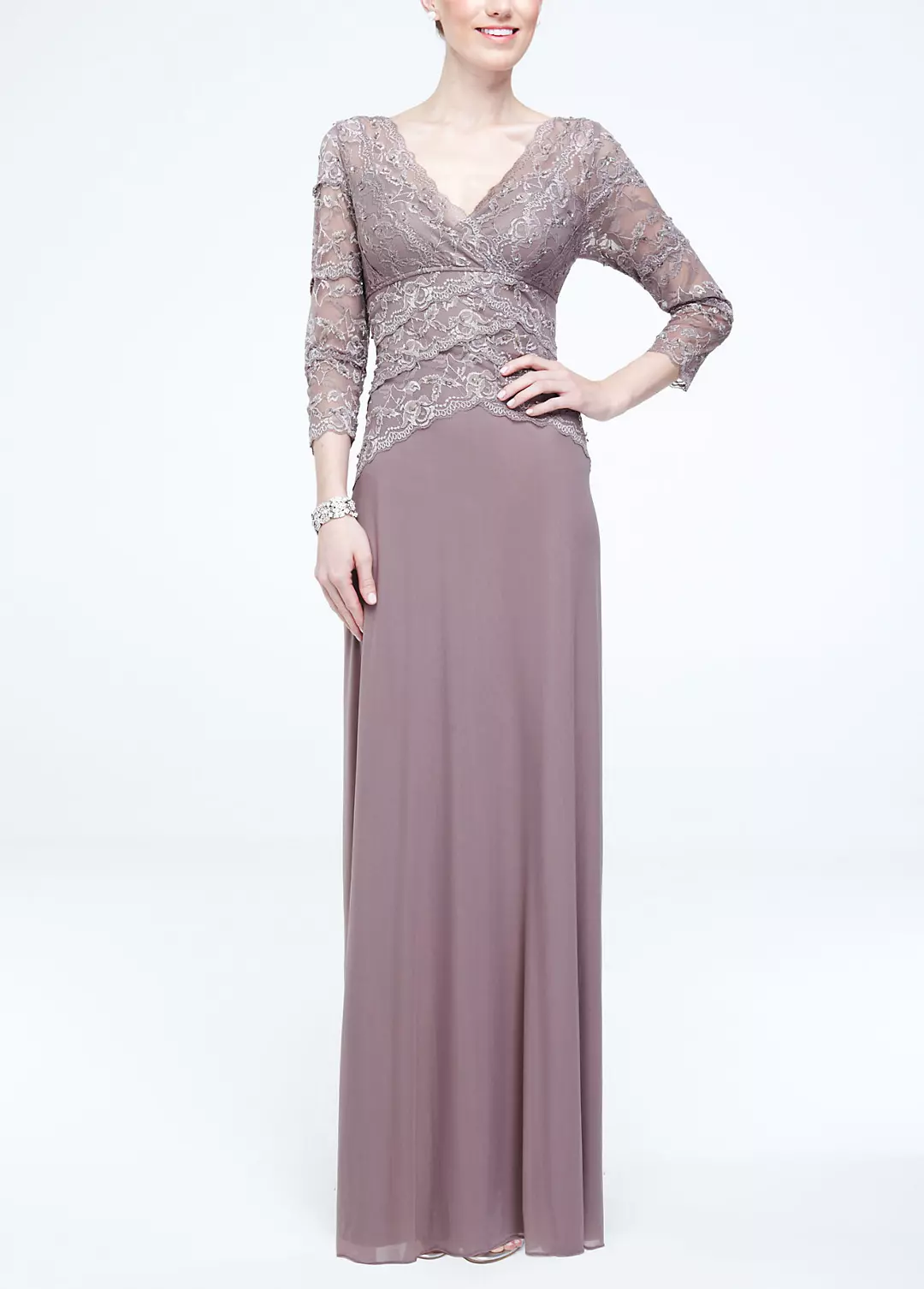 3/4 Sleeve Lace and Mesh Long Dress - Image 2