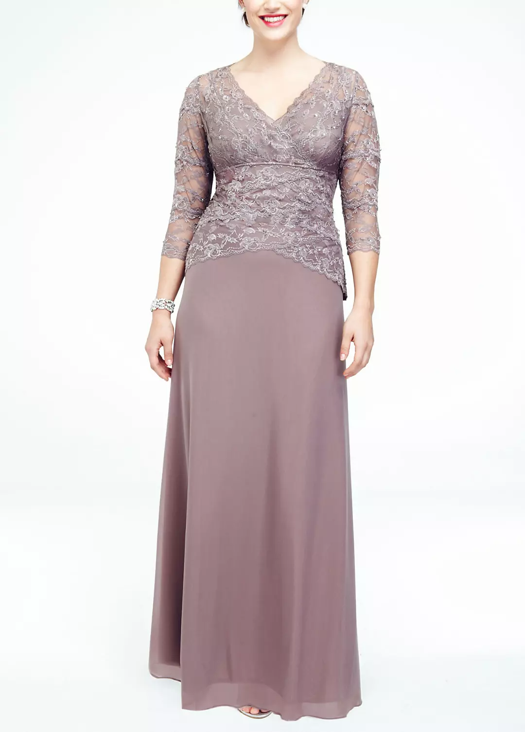 3/4 Sleeve Lace and Mesh Long Dress