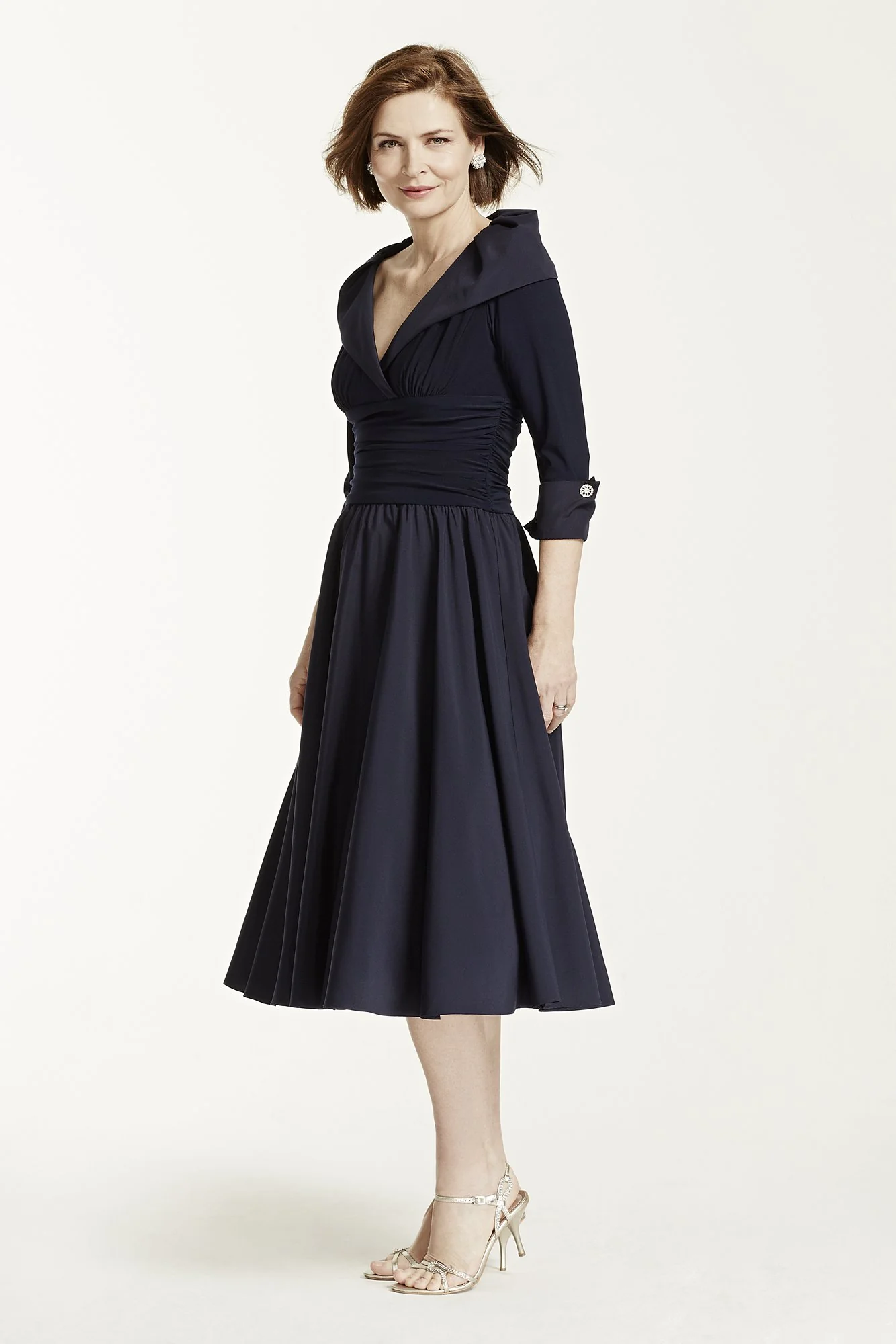 3/4 Sleeve Portrait Collar Jersey Dress - Image 2