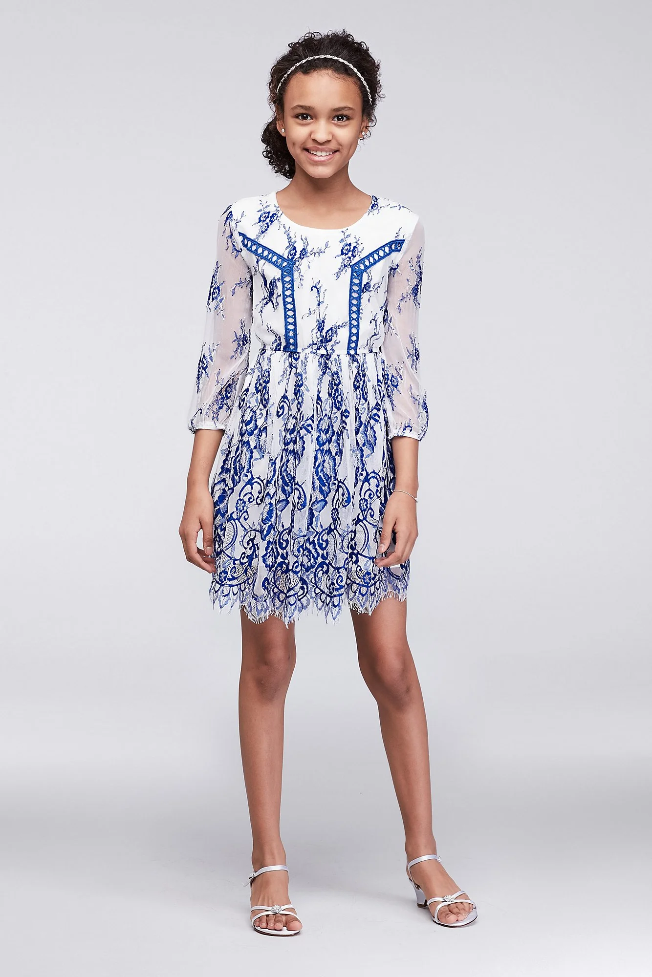 3/4-Sleeve Printed Chiffon Party Dress - Image 2