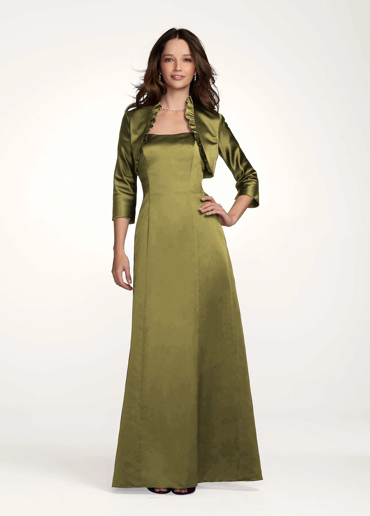 3/4 Sleeve Satin Ruffle Trimmed Bolero Jacket - Image 2