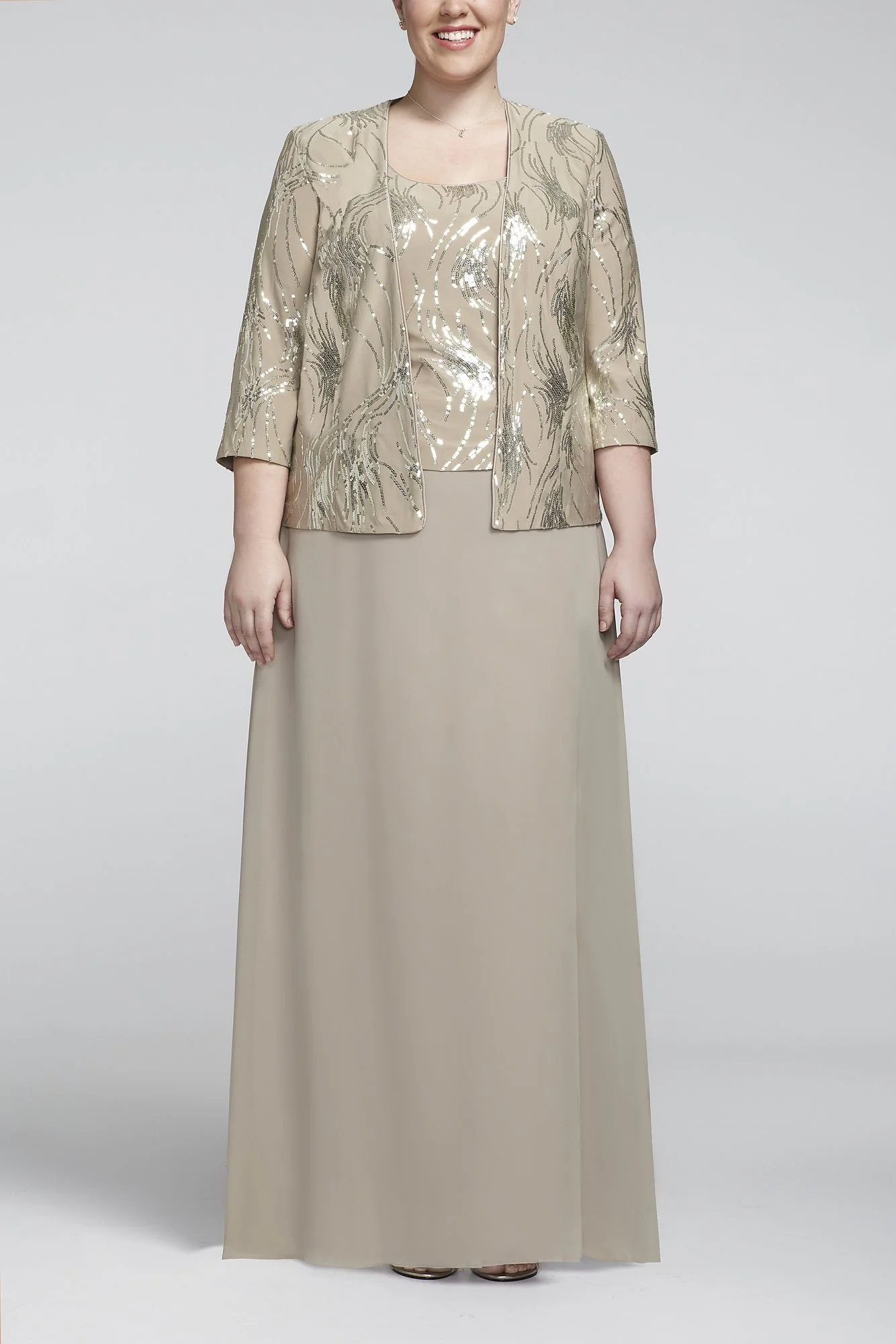 3/4 Sleeve Sequin Long Jacket Dress - Image 3