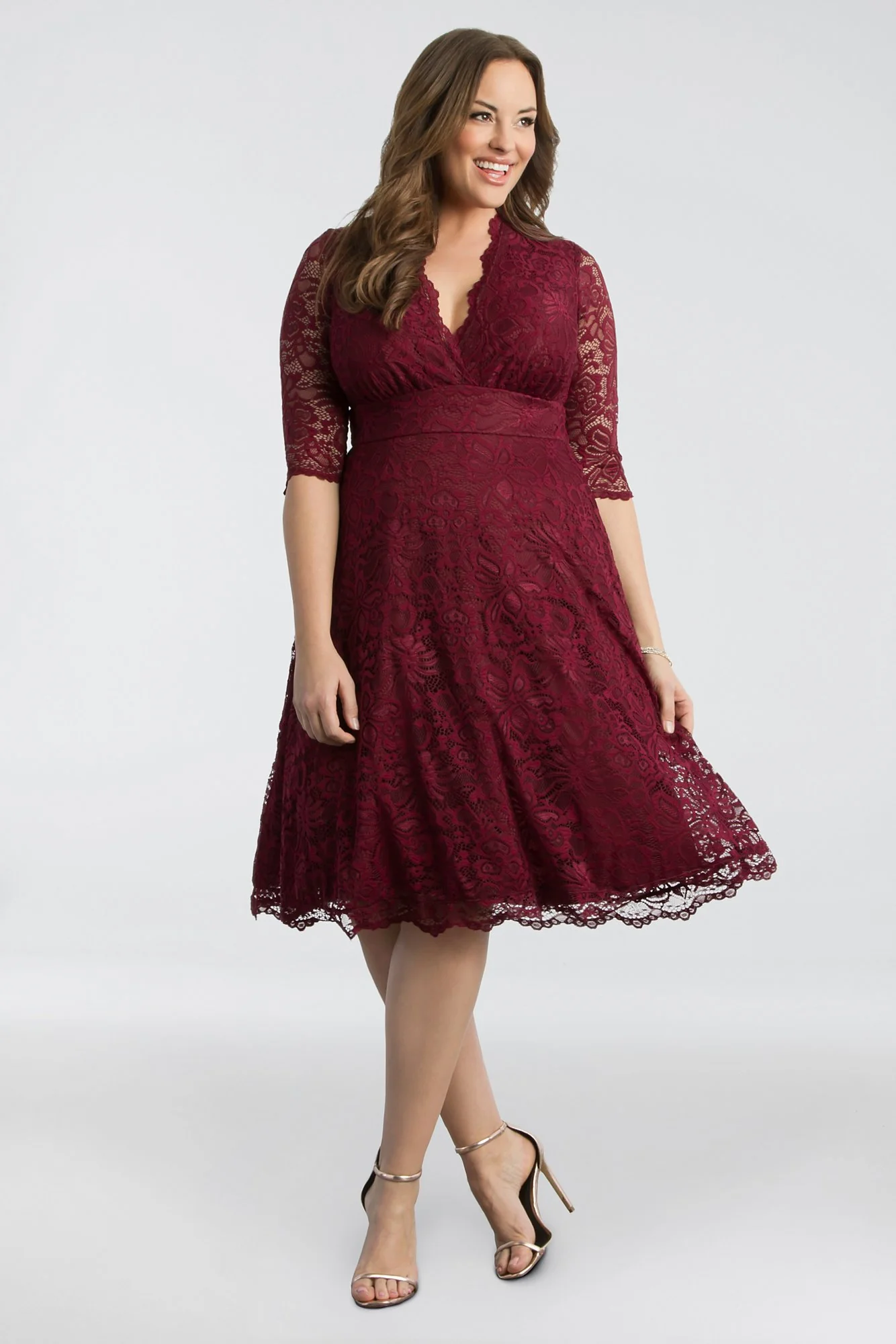 3/4 Sleeved Soft A-Line Lace Plus Size Dress - Image 2