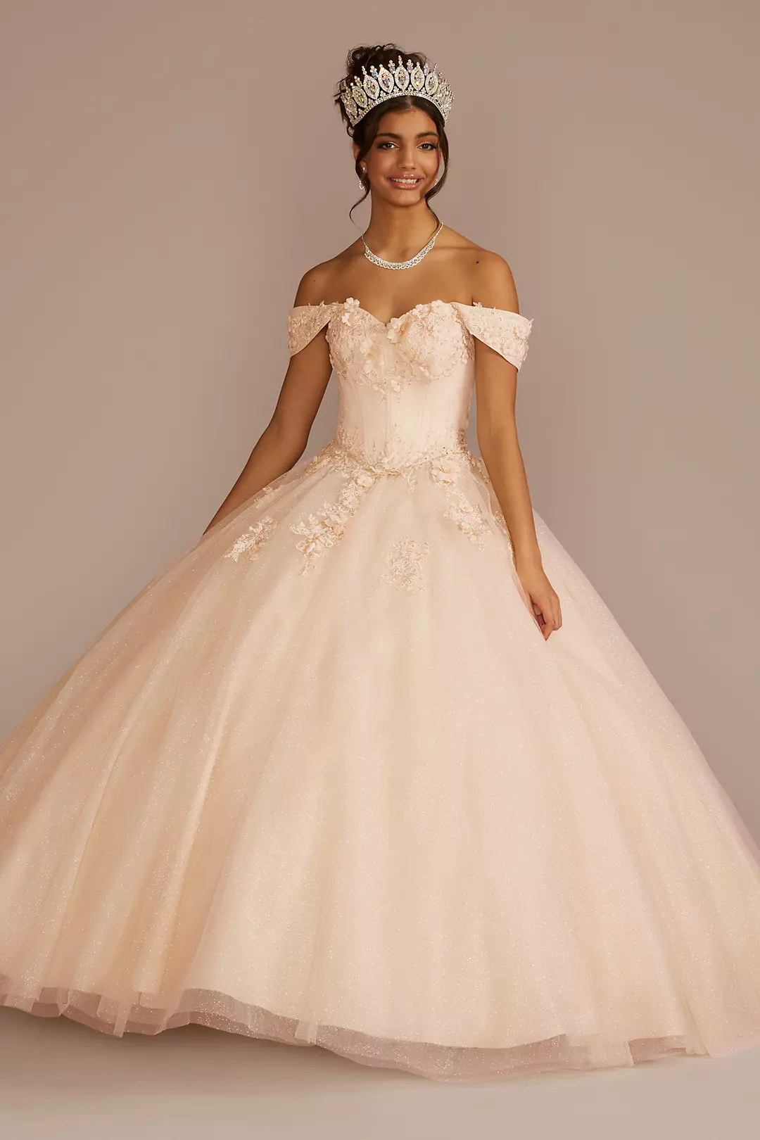 3-Piece Floral Glitter Corset Quince Ball Gown - Image 8