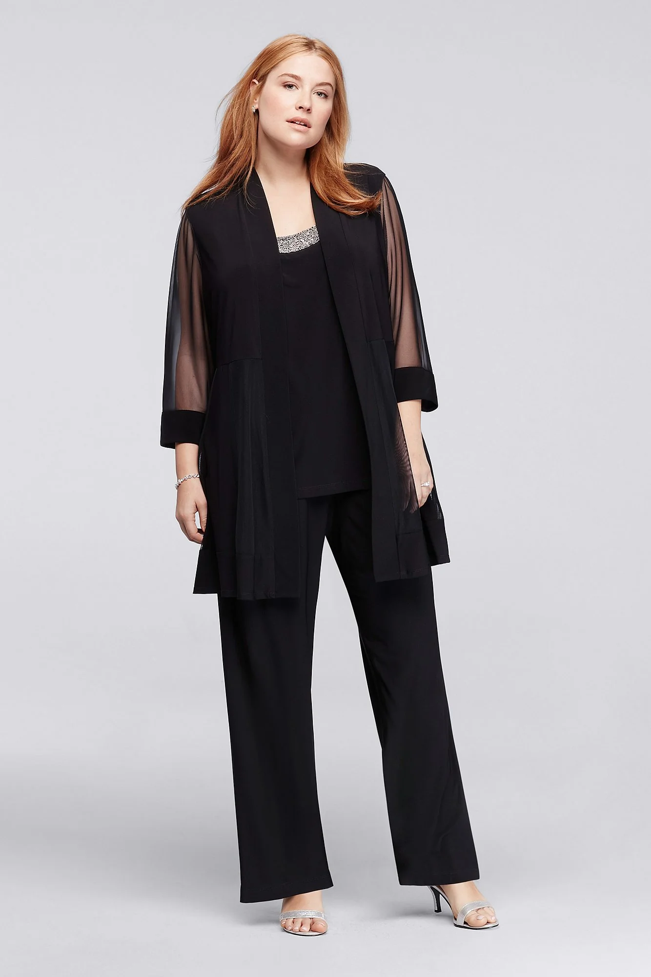 3-Piece Plus Size Pantsuit with Beaded Neckline - Image 2