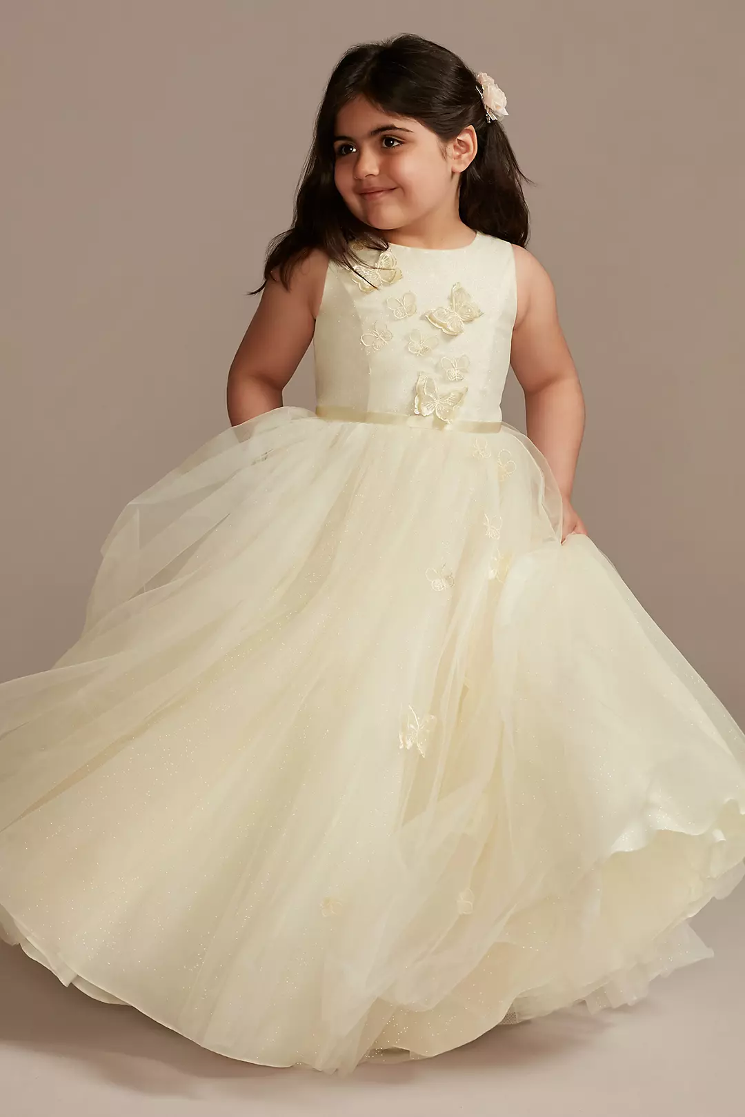 3D Butterfly Glitter Tulle Flower Girl Dress - Image 3