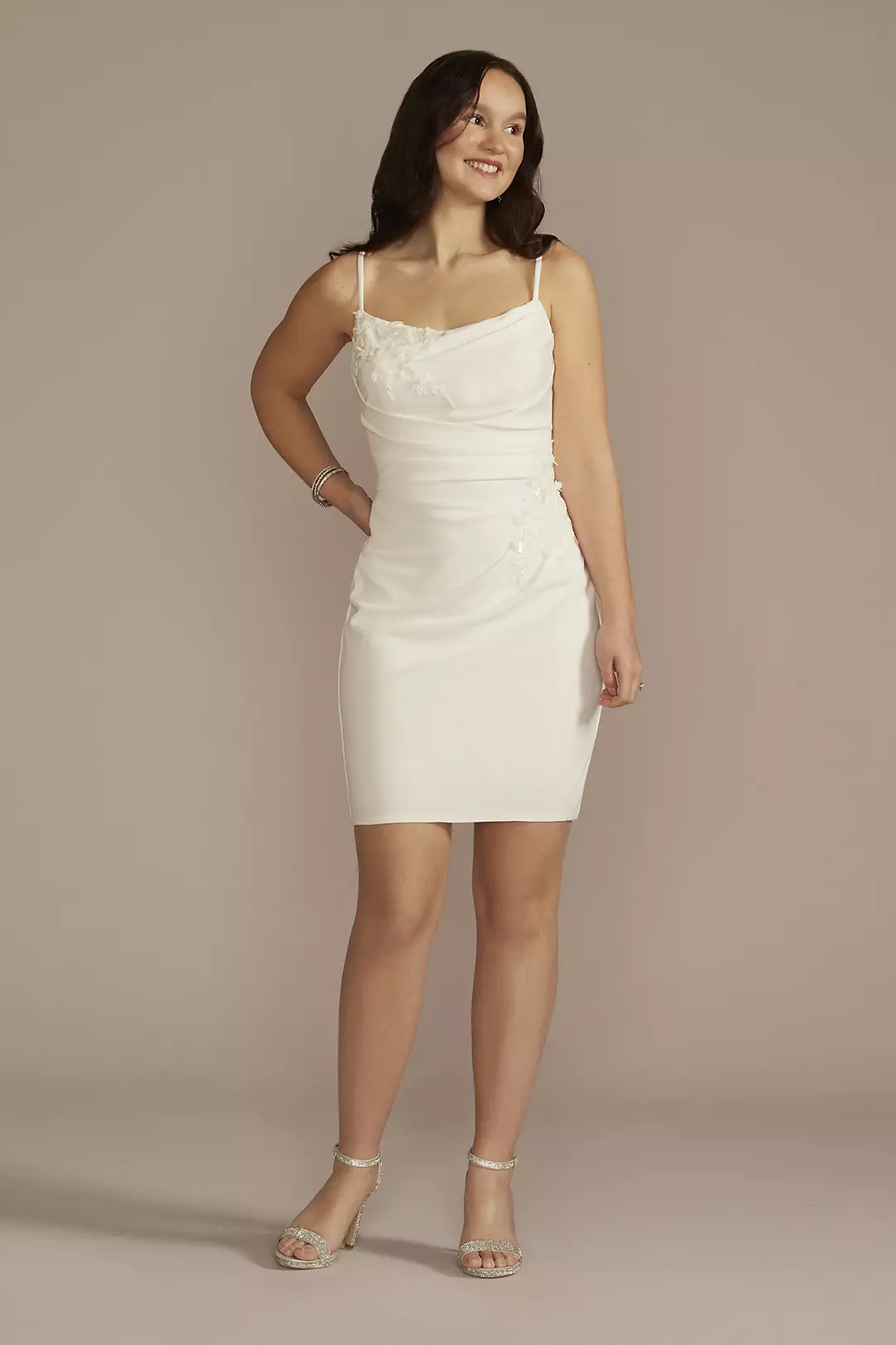 3D Floral Lace Applique Crepe Mini Dress - Image 4