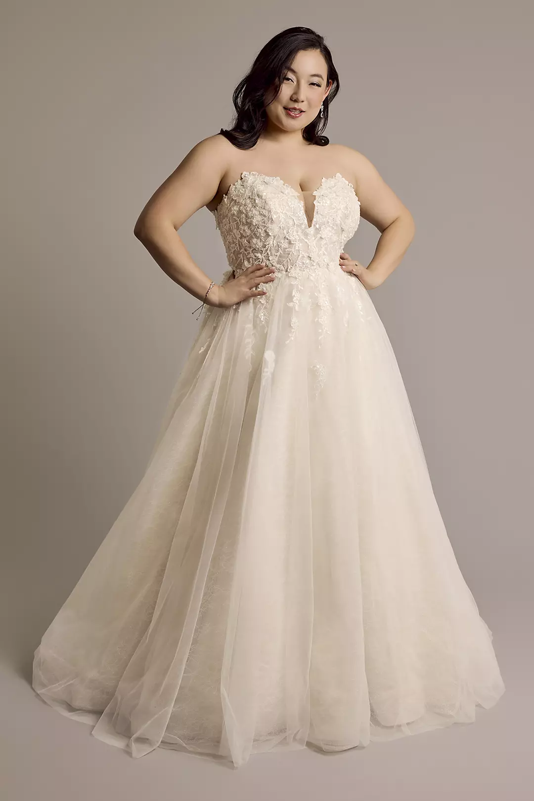 3D Floral Plunging Strapless Tulle Ball Gown - Image 18