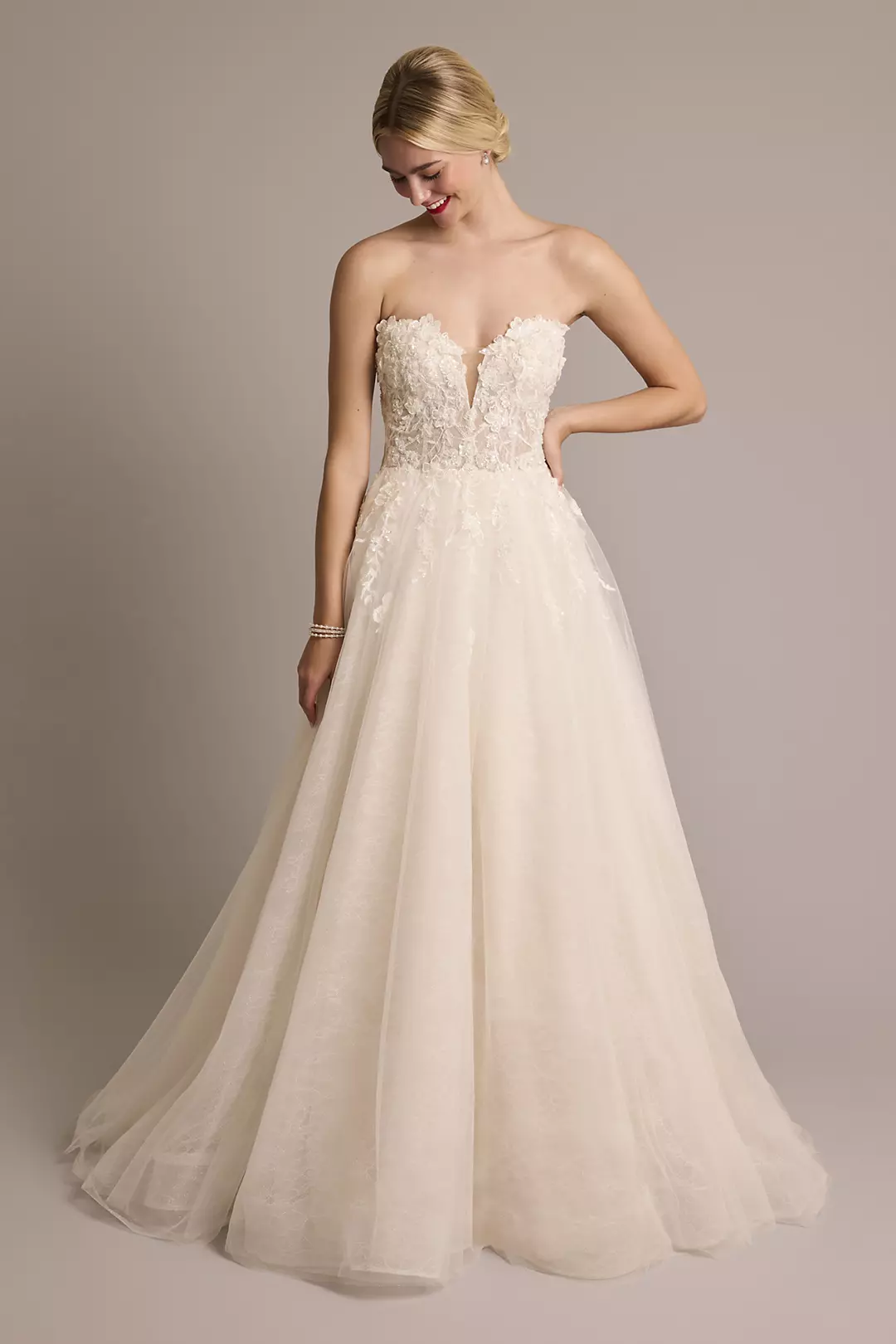3D Floral Plunging Strapless Tulle Ball Gown - Image 7