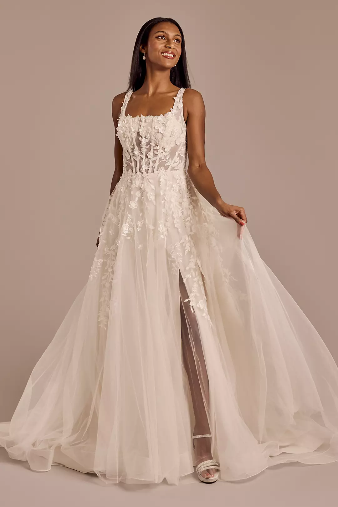 3D Floral Wedding Dress with Tank Sleeves - Image 11