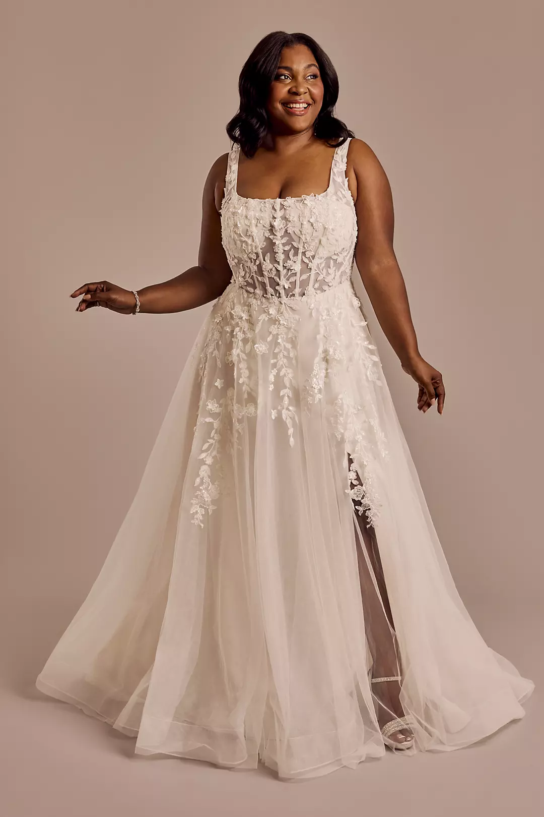 3D Floral Wedding Dress with Tank Sleeves - Image 15