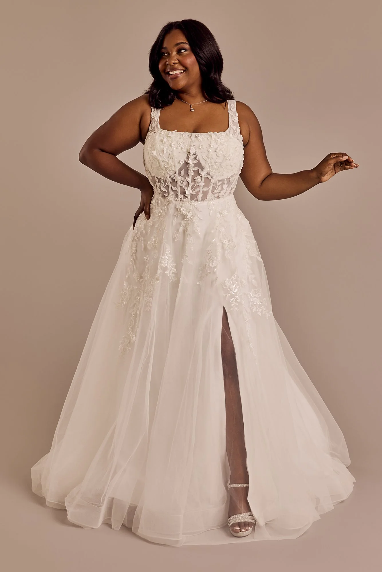 3D Floral Wedding Dress with Tank Sleeves - Image 2