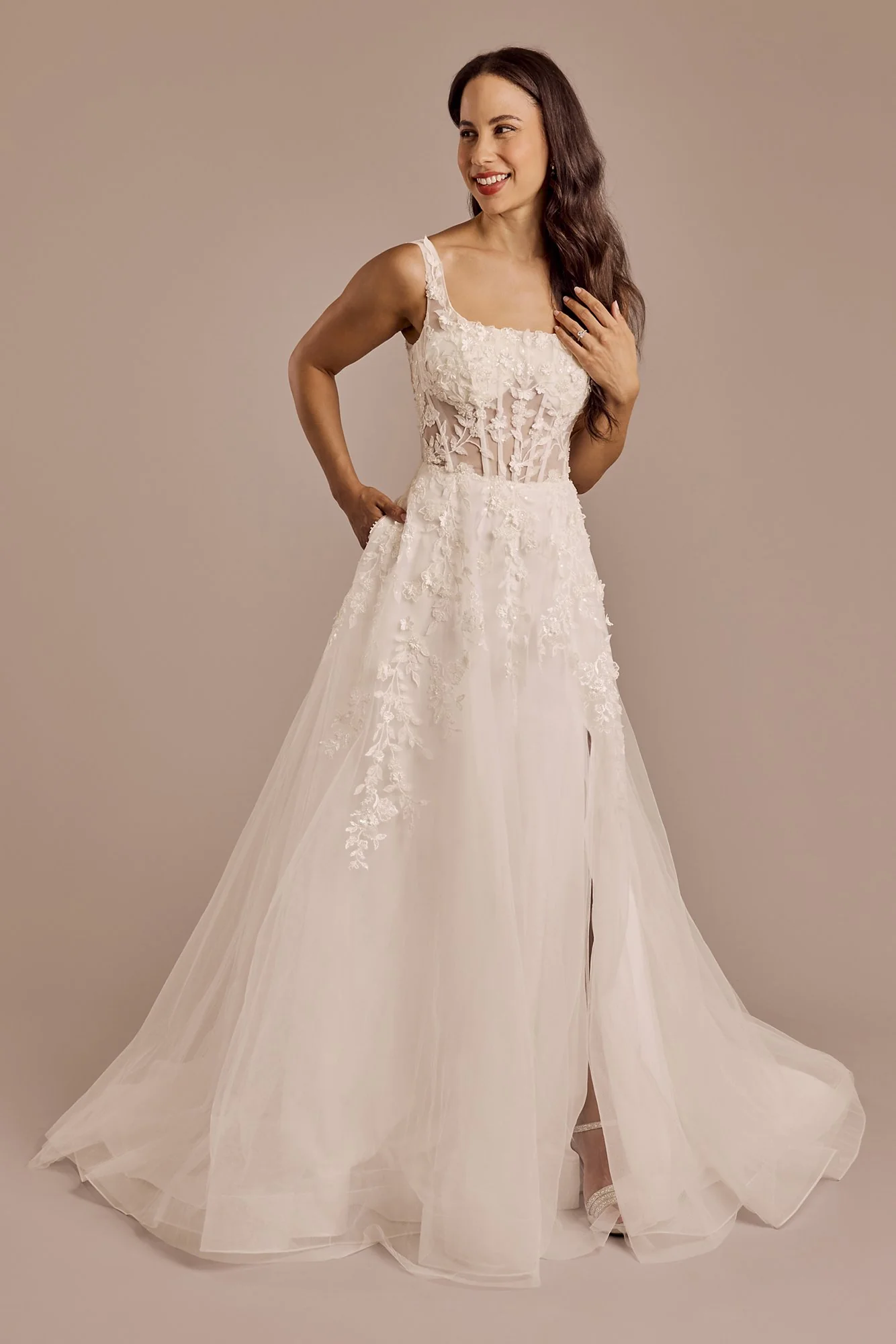 3D Floral Wedding Dress with Tank Sleeves - Image 4