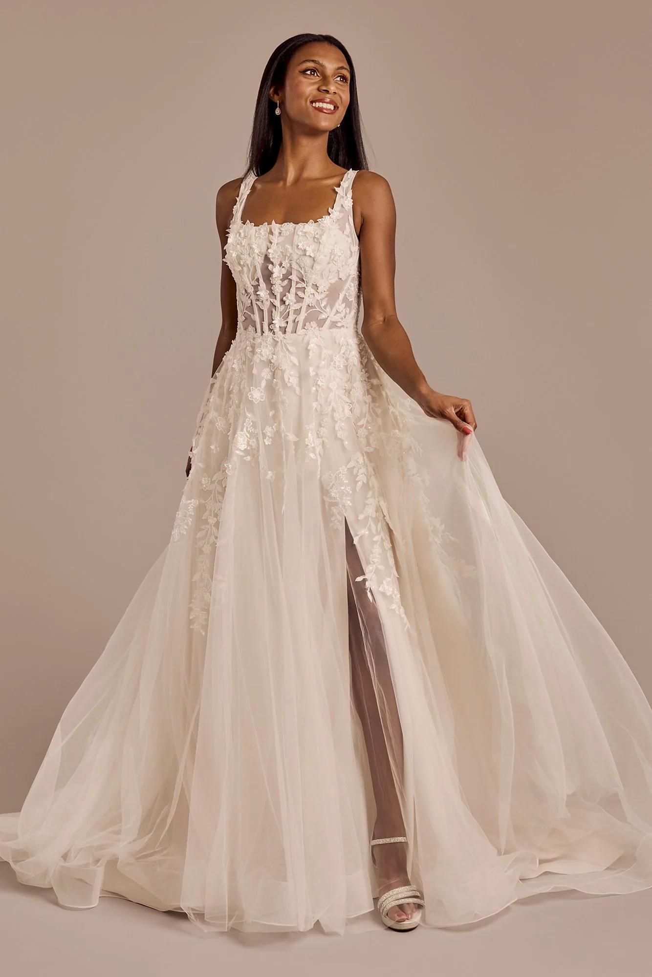 3D Floral Wedding Dress with Tank Sleeves - Image 5