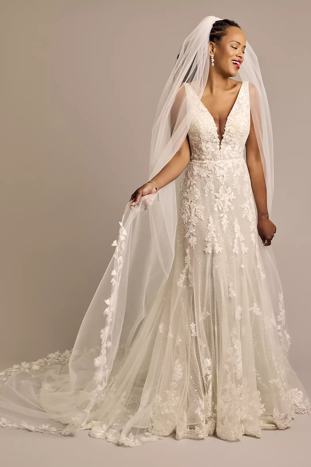3D Garden Floral Tulle Cathedral Veil