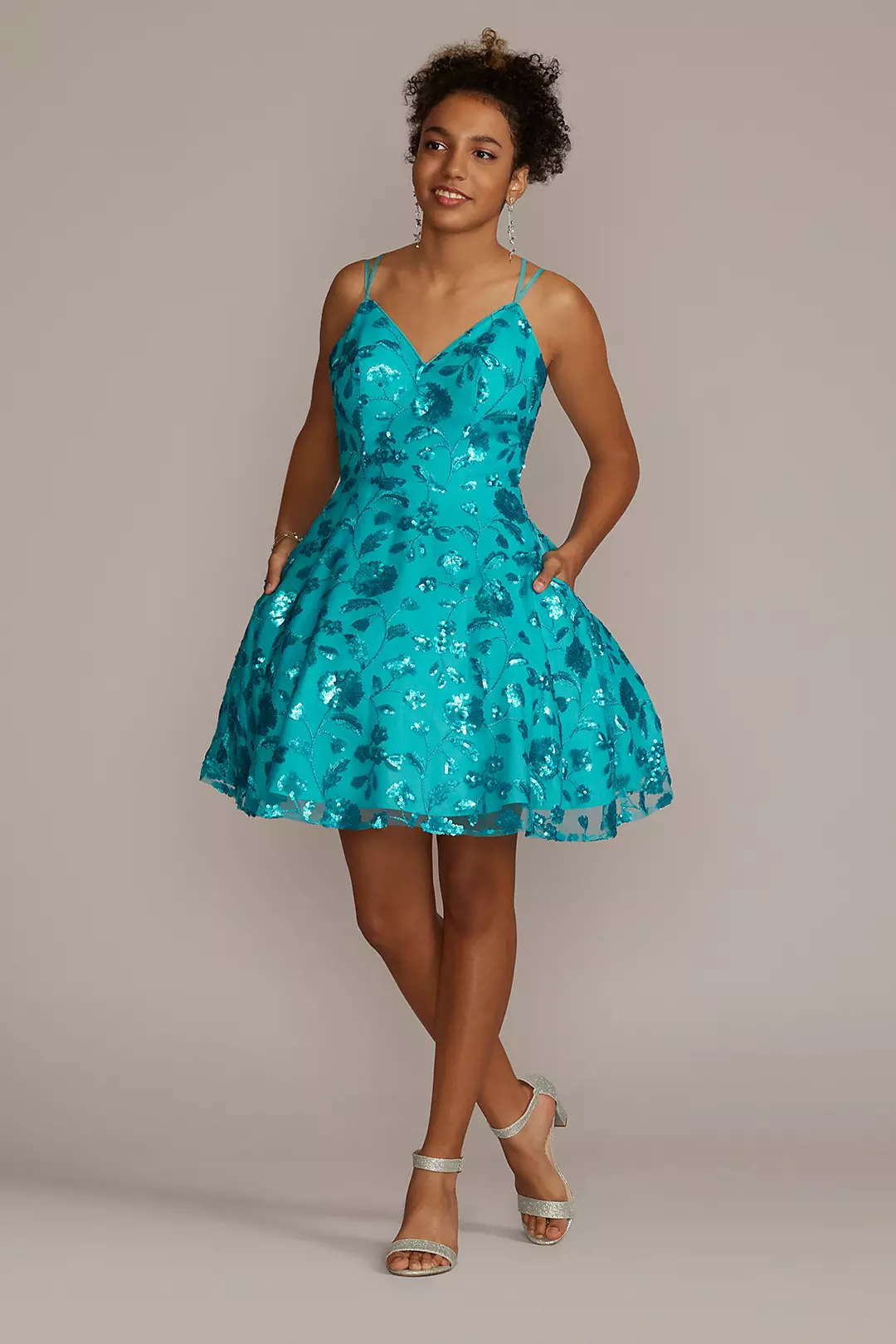 A-Line Damas Dress with Embroidered Florals - Image 33