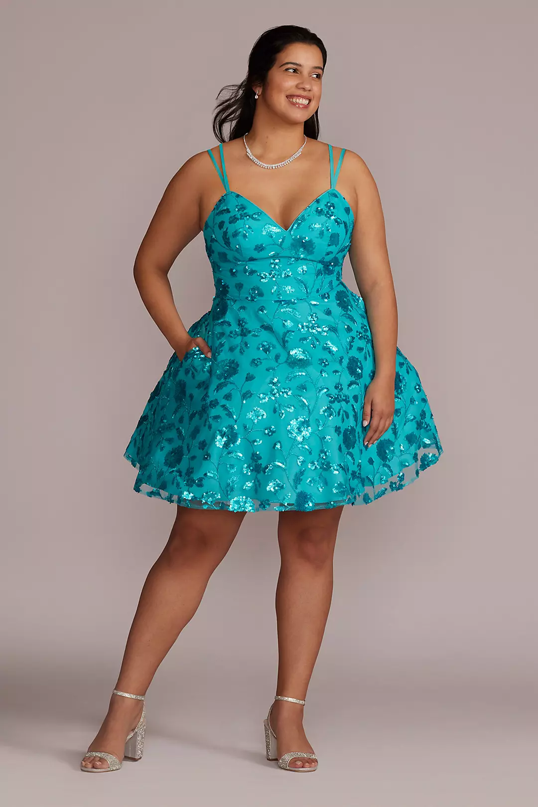 A-Line Damas Dress with Embroidered Florals - Image 46