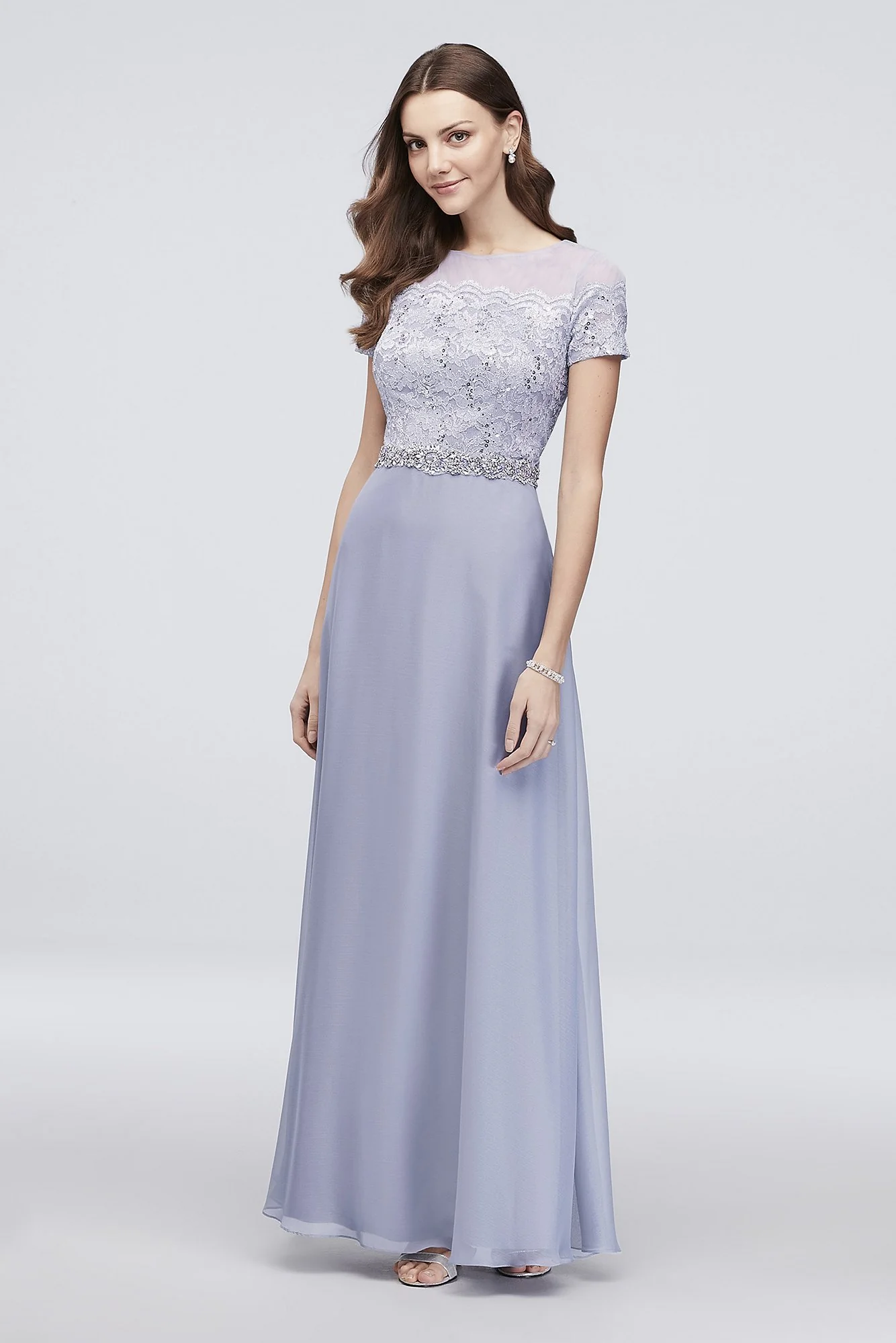 A-Line Lace Illusion Dress with Beaded Waist - Image 2