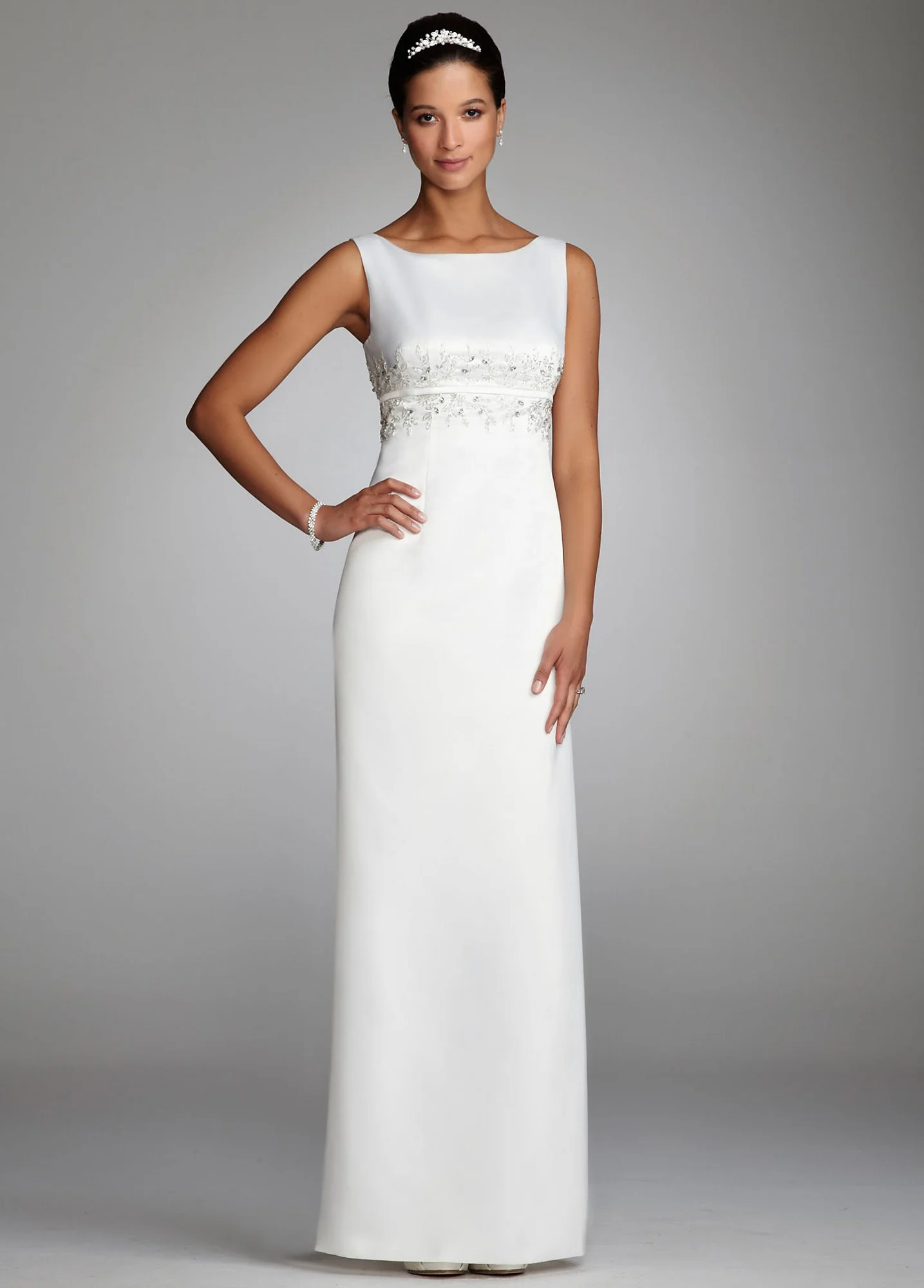 A Line Satin Gown with Bateau Neckline - Image 2