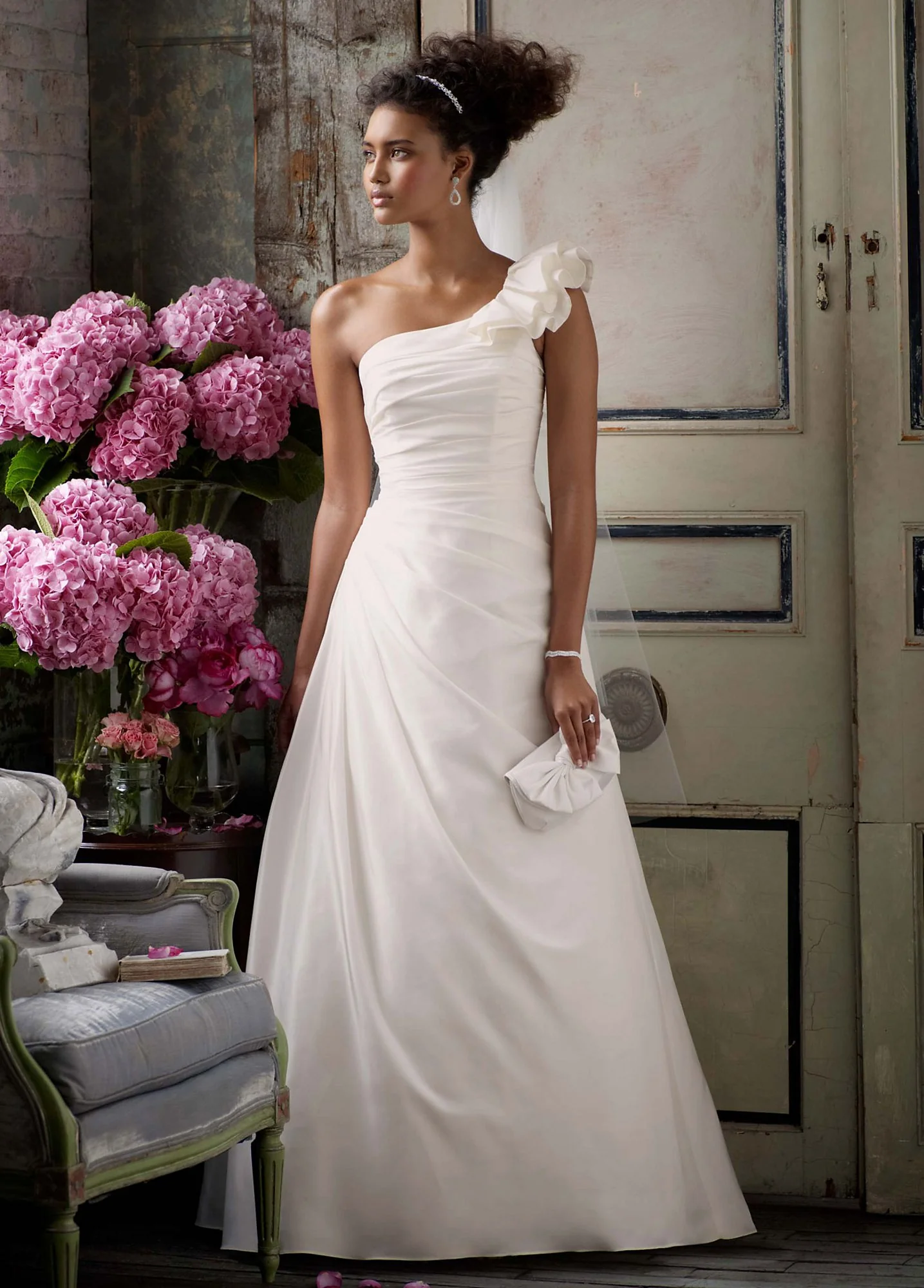 A-line Taffeta  Gown with One Shoulder Detail - Image 2