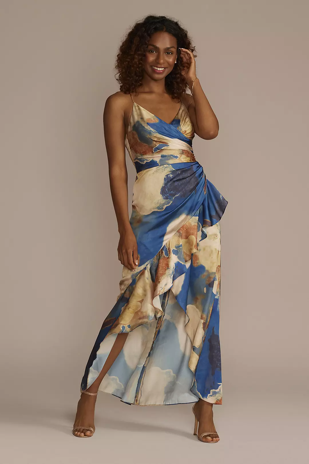 Abstract Floral Charmeuse Ruffle Dress - Image 5