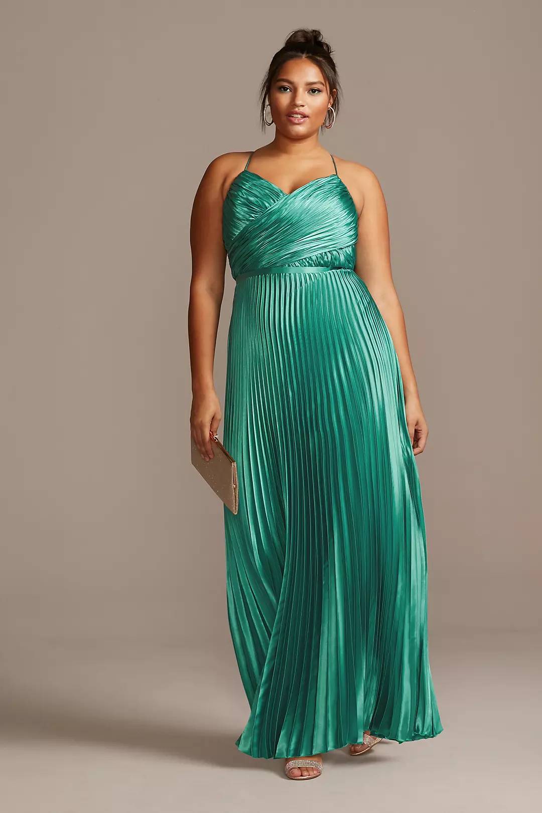 Accordion Pleat Satin A-Line Dress - Image 7