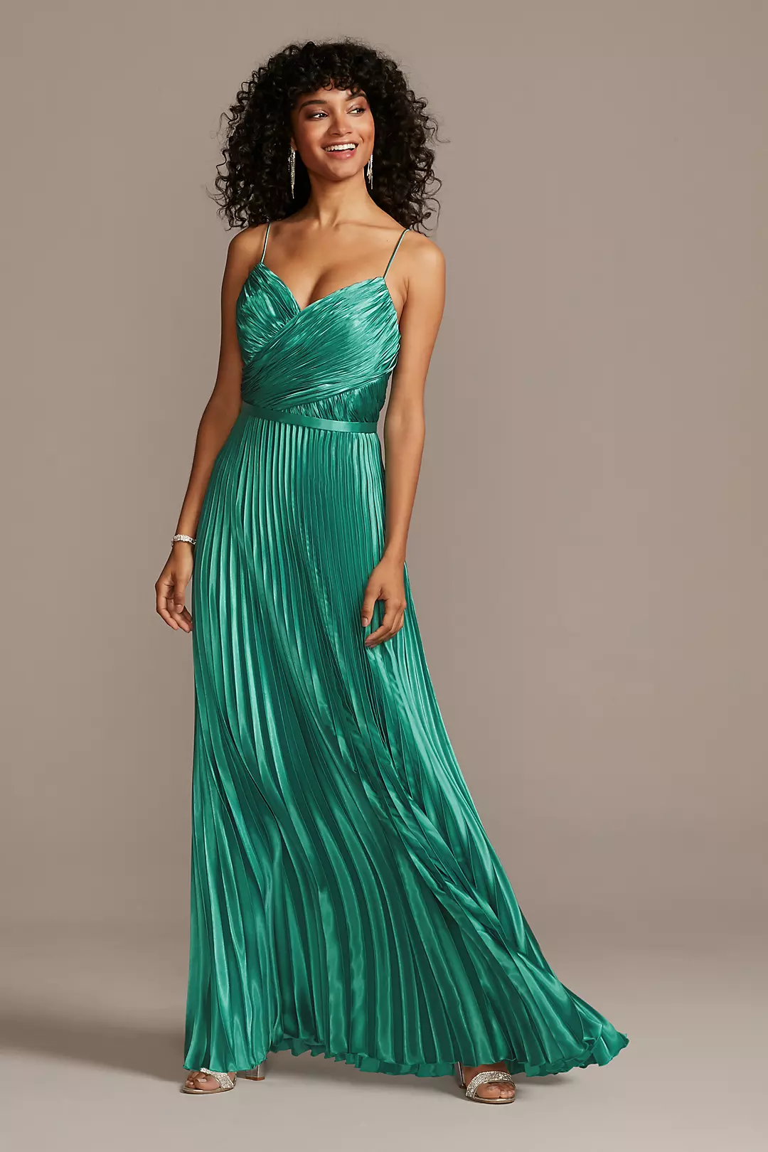 Accordion Pleat Satin A-Line Dress - Image 9