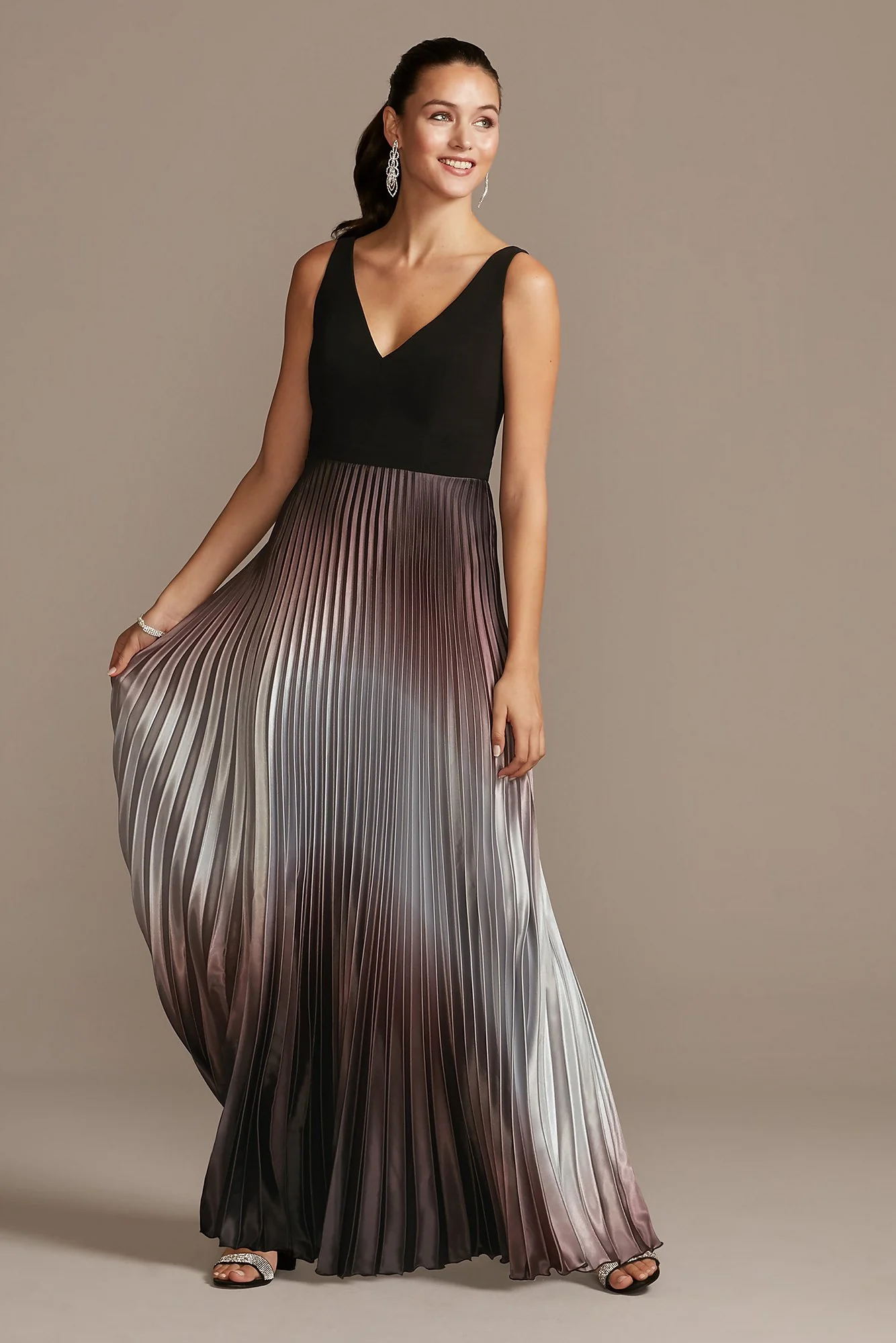 Accordion Pleated Ombre Satin Dress - Image 2
