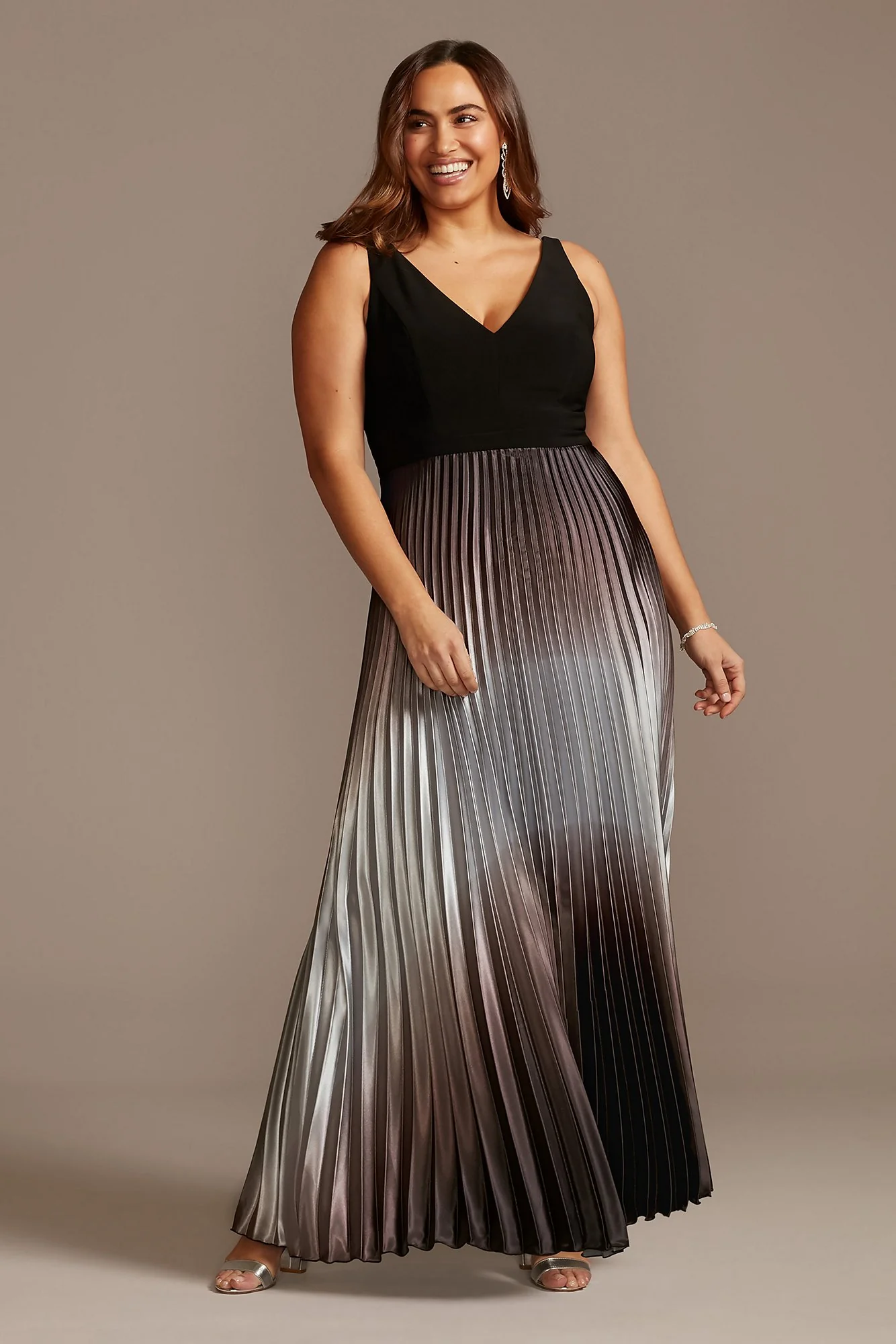 Accordion Pleated Ombre Satin Dress - Image 3